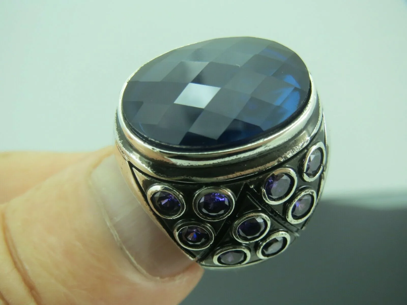 Turkish Handmade Jewelry 925 Sterling Silver Sapphire Stone Mens Rings