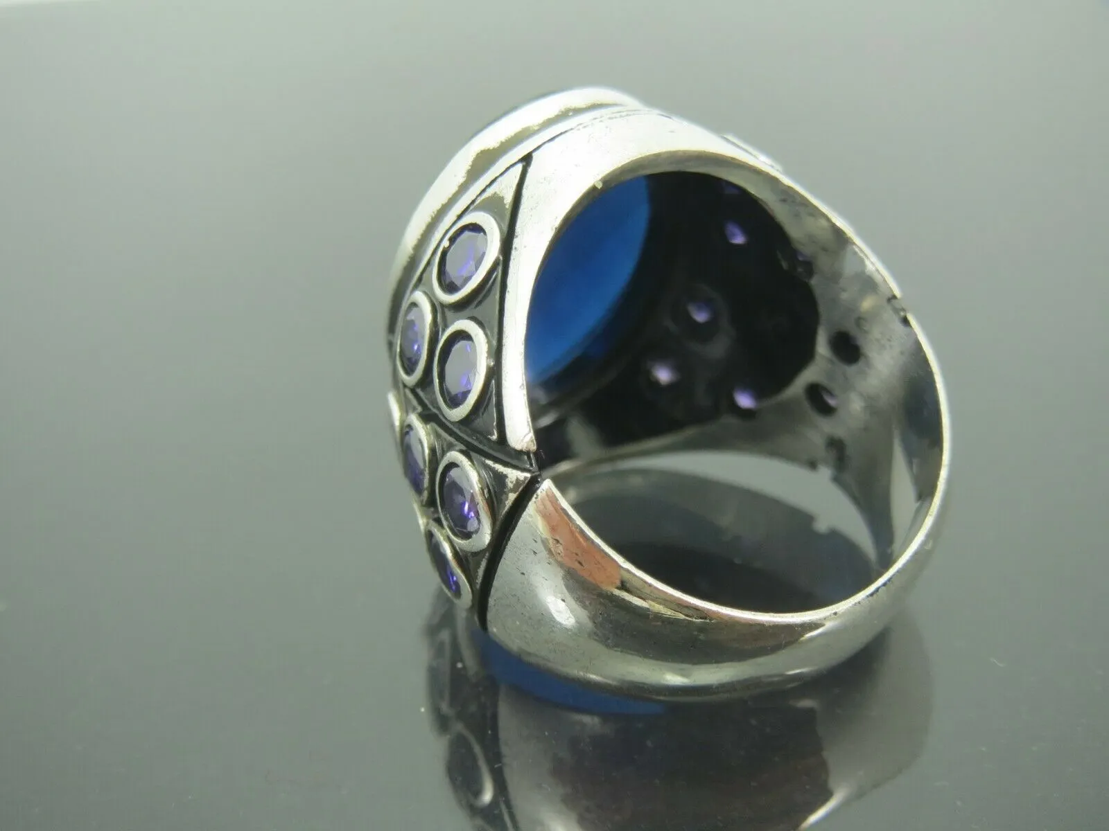 Turkish Handmade Jewelry 925 Sterling Silver Sapphire Stone Mens Rings