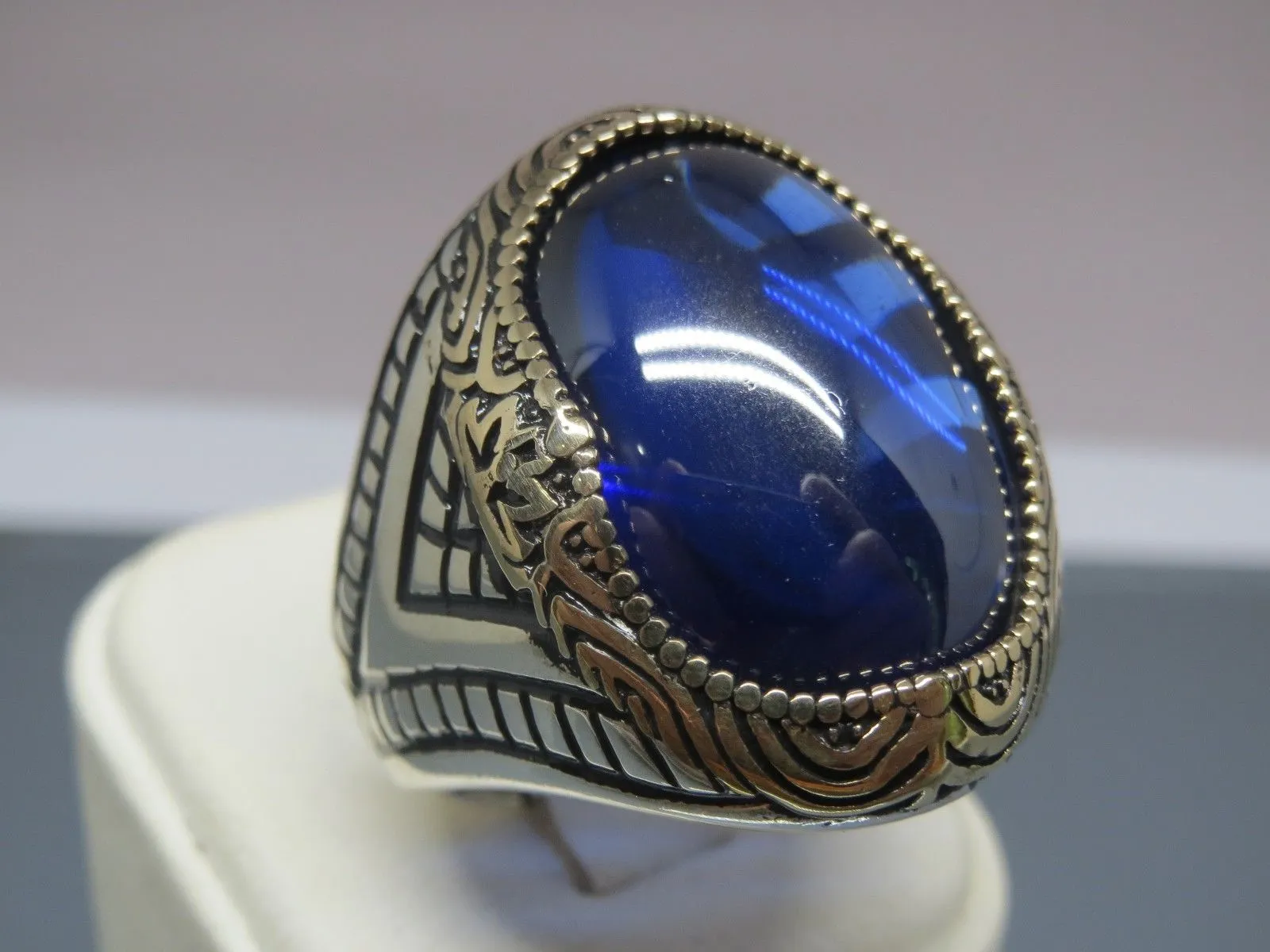 Turkish Handmade Jewelry 925 Sterling Silver Sapphire Stone Mens Rings