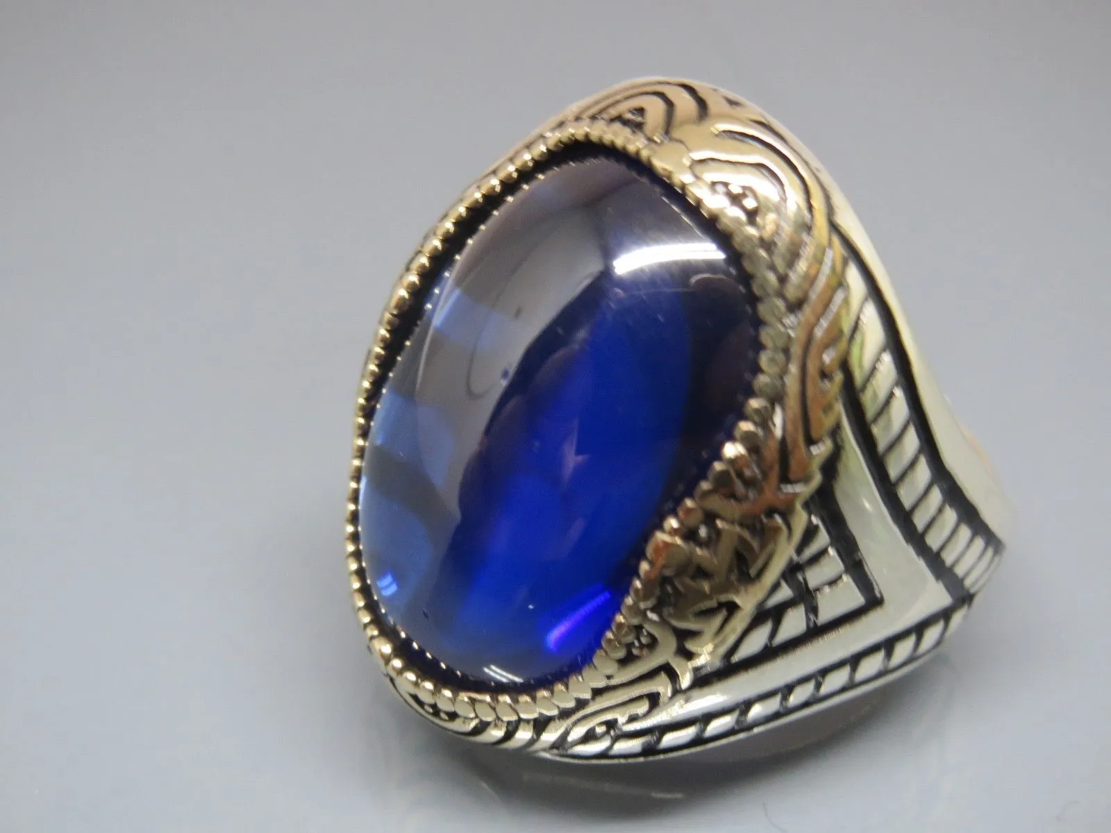 Turkish Handmade Jewelry 925 Sterling Silver Sapphire Stone Mens Rings