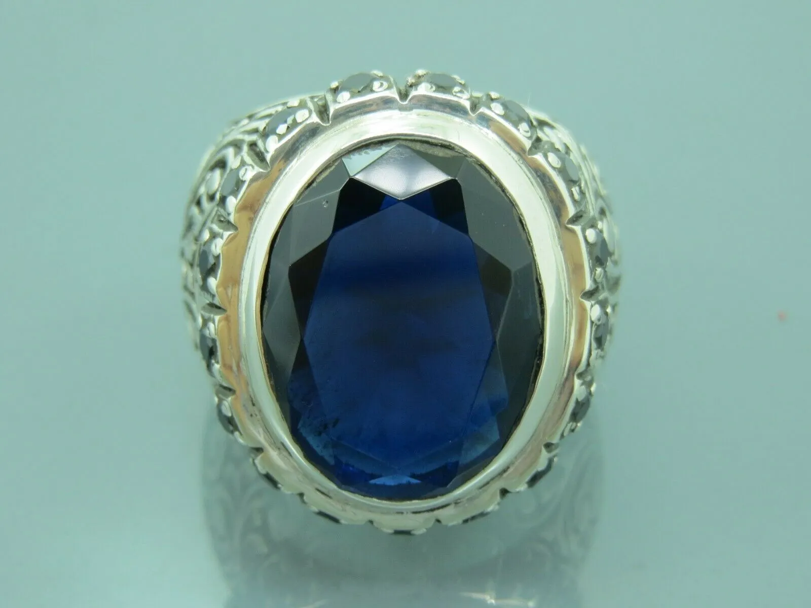 Turkish Handmade Jewelry 925 Sterling Silver Sapphire Stone Mens Rings