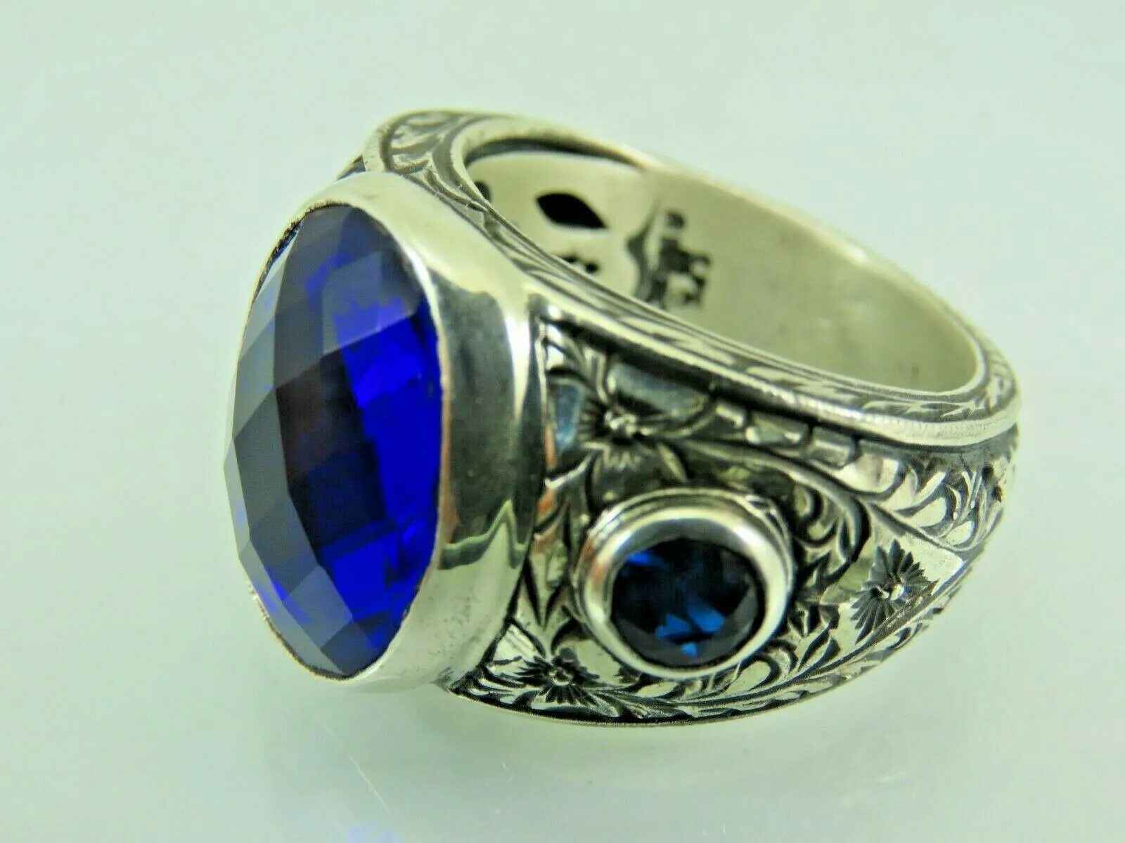 Turkish Handmade Jewelry 925 Sterling Silver Sapphire Stone Mens Rings