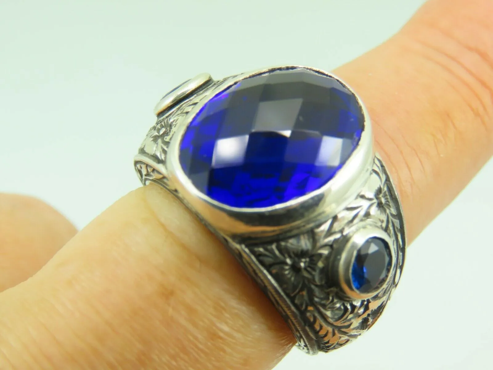 Turkish Handmade Jewelry 925 Sterling Silver Sapphire Stone Mens Rings