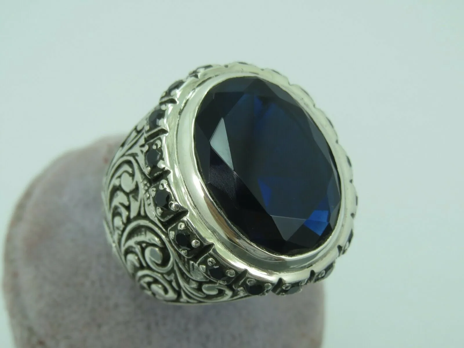 Turkish Handmade Jewelry 925 Sterling Silver Sapphire Stone Mens Rings