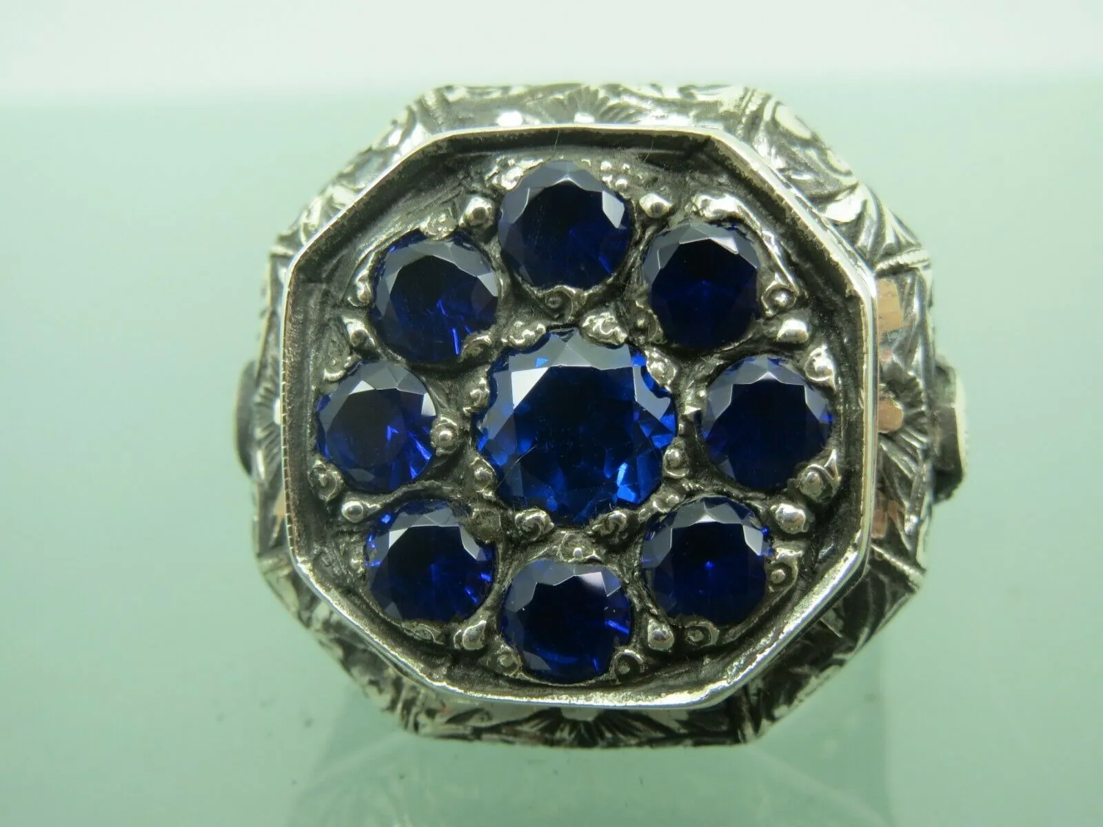 Turkish Handmade Jewelry 925 Sterling Silver Sapphire Stone Mens Rings