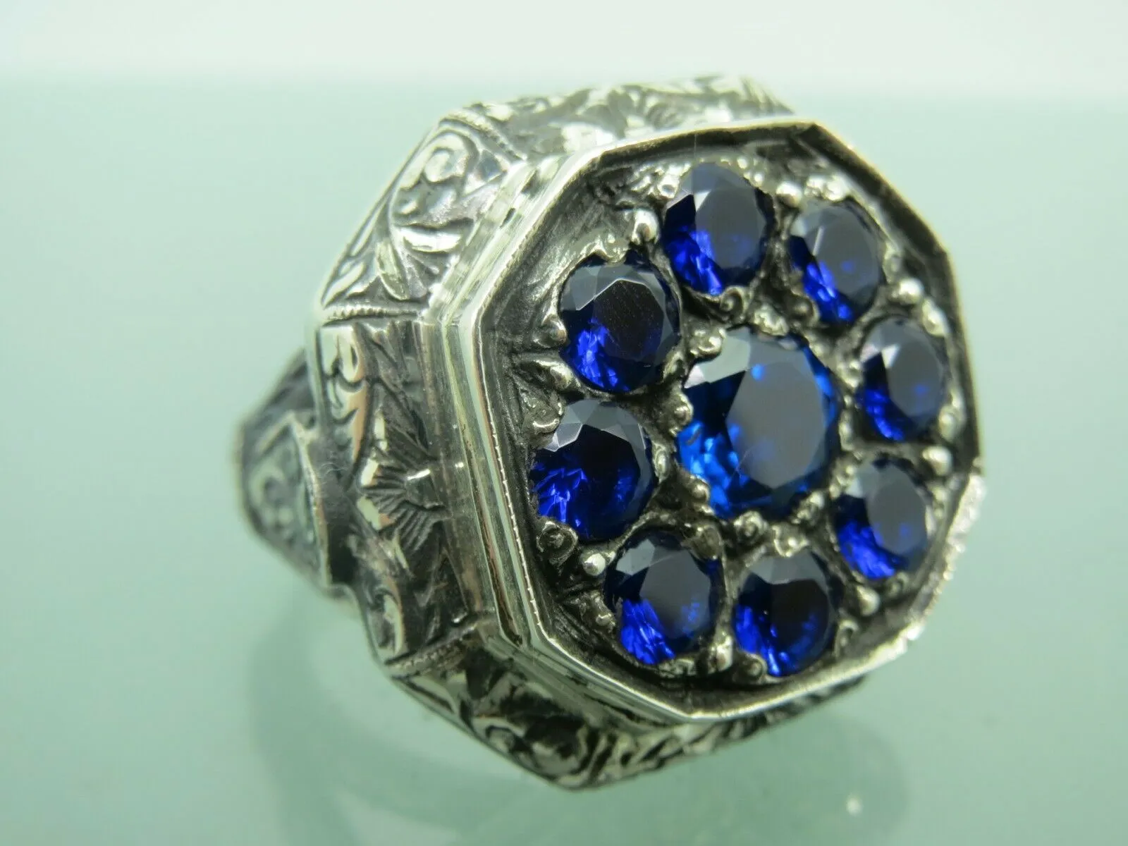 Turkish Handmade Jewelry 925 Sterling Silver Sapphire Stone Mens Rings