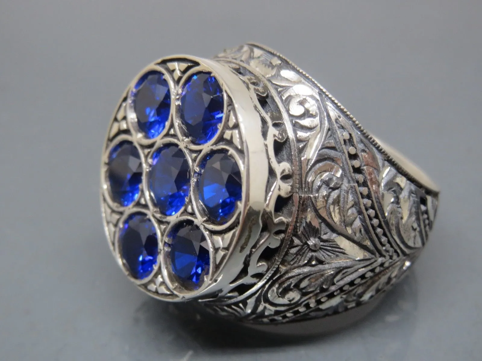Turkish Handmade Jewelry 925 Sterling Silver Sapphire Stone Mens Rings