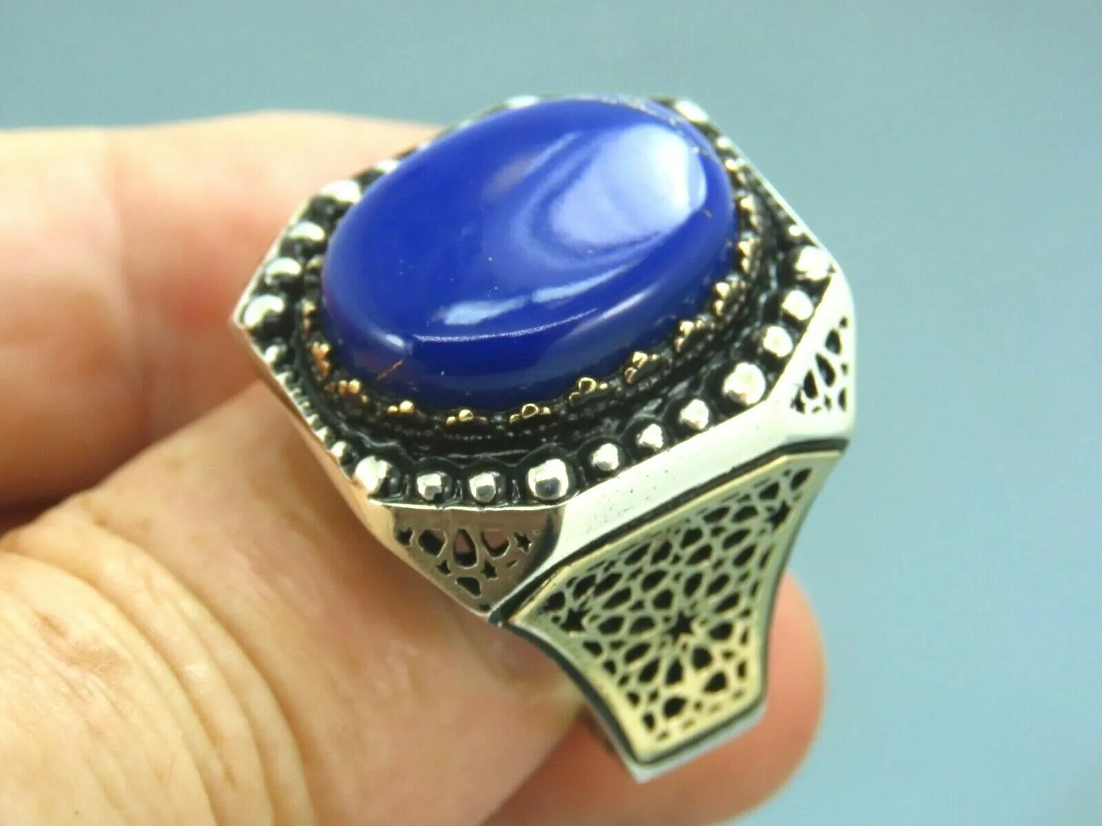 Turkish Handmade Jewelry 925 Sterling Silver Sodalite Stone Men's Rings