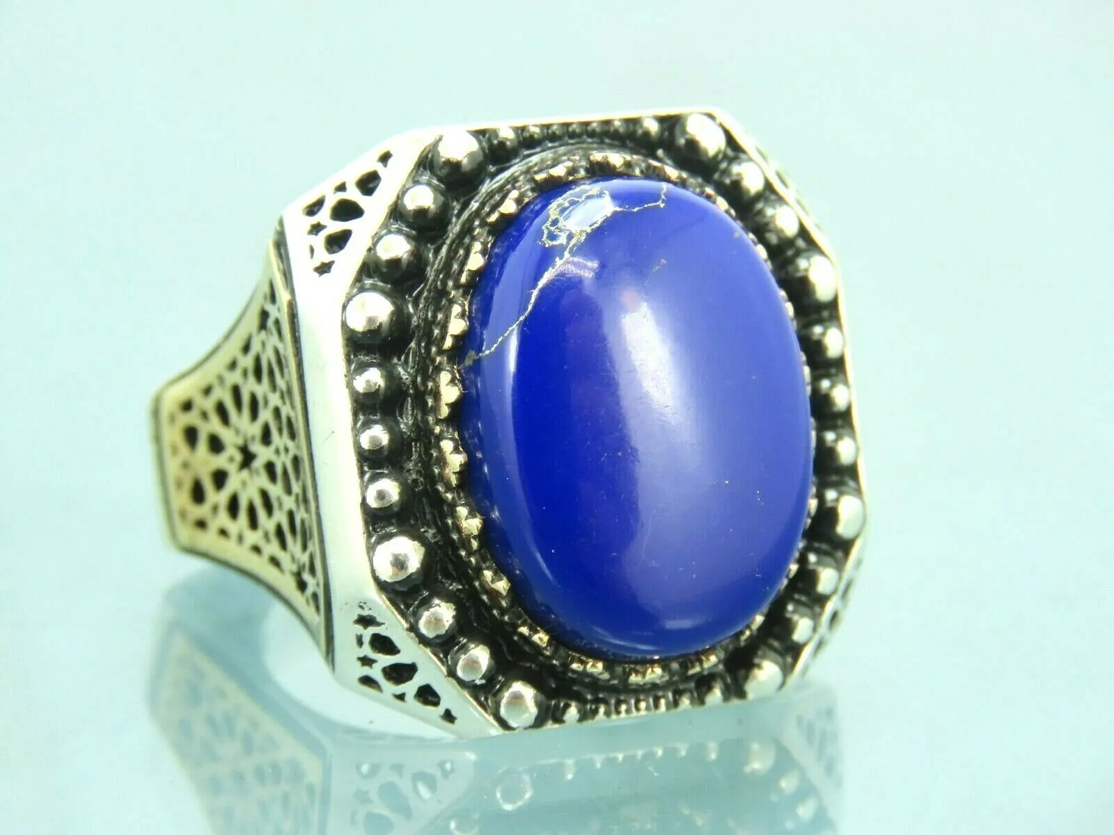 Turkish Handmade Jewelry 925 Sterling Silver Sodalite Stone Men's Rings