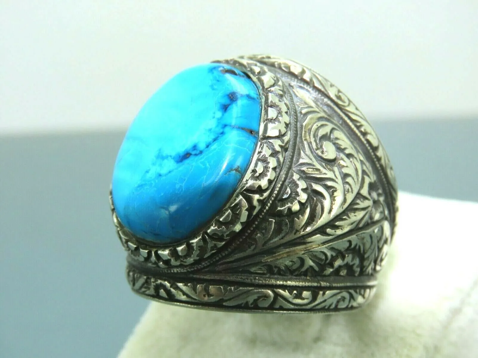 Turkish Handmade Jewelry 925 Sterling Silver Turquoise Stone Engraved Mens Rings