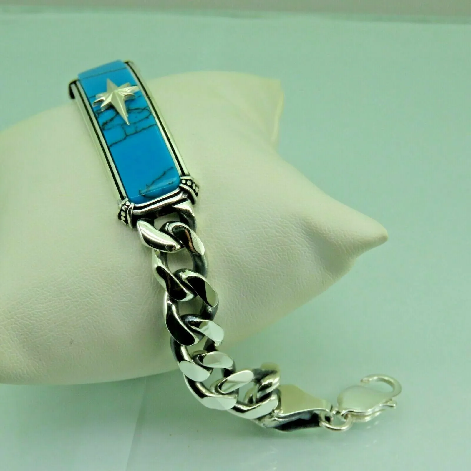 Turkish Handmade Jewelry 925 Sterling Silver Turquoise Stone Mens Bracelets