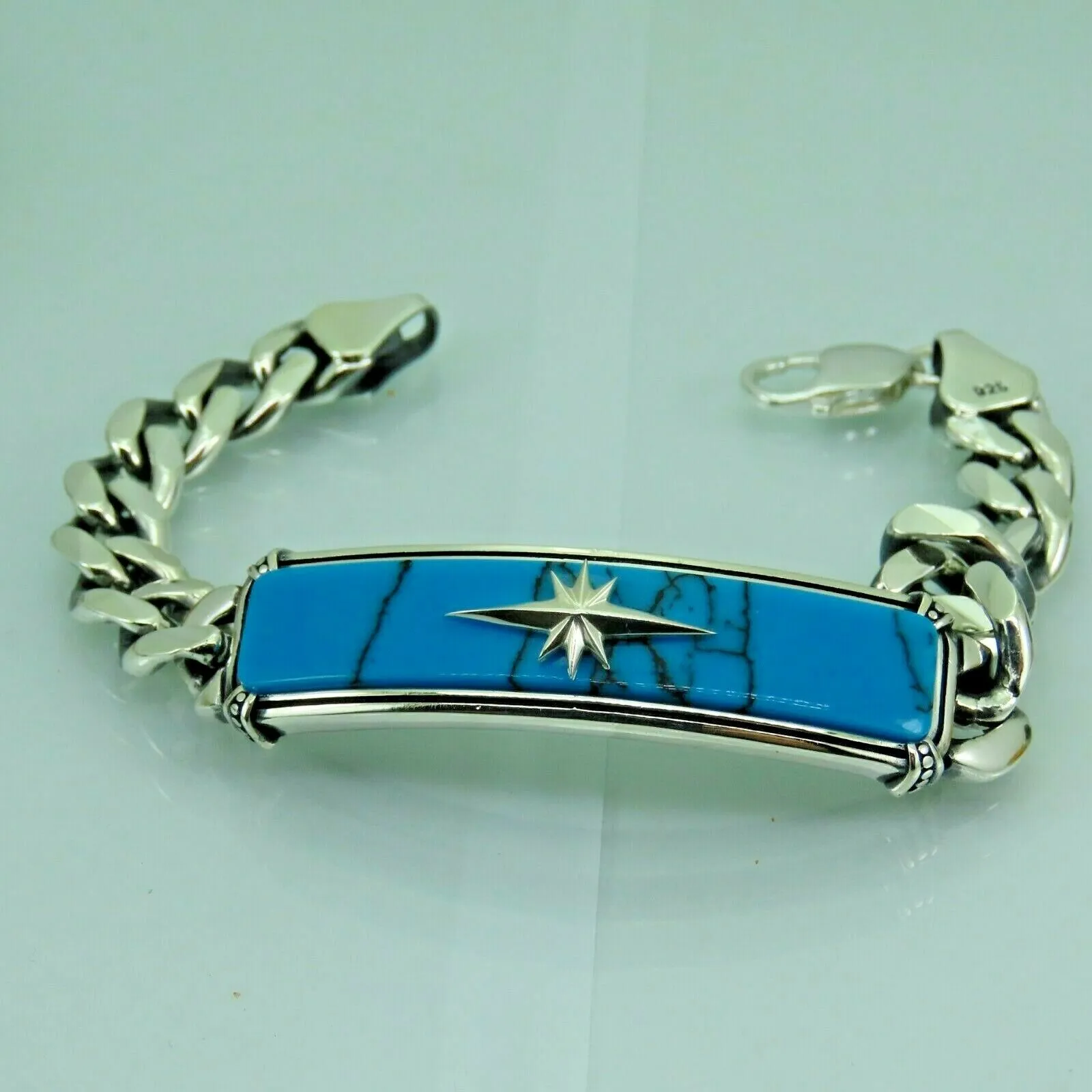 Turkish Handmade Jewelry 925 Sterling Silver Turquoise Stone Mens Bracelets