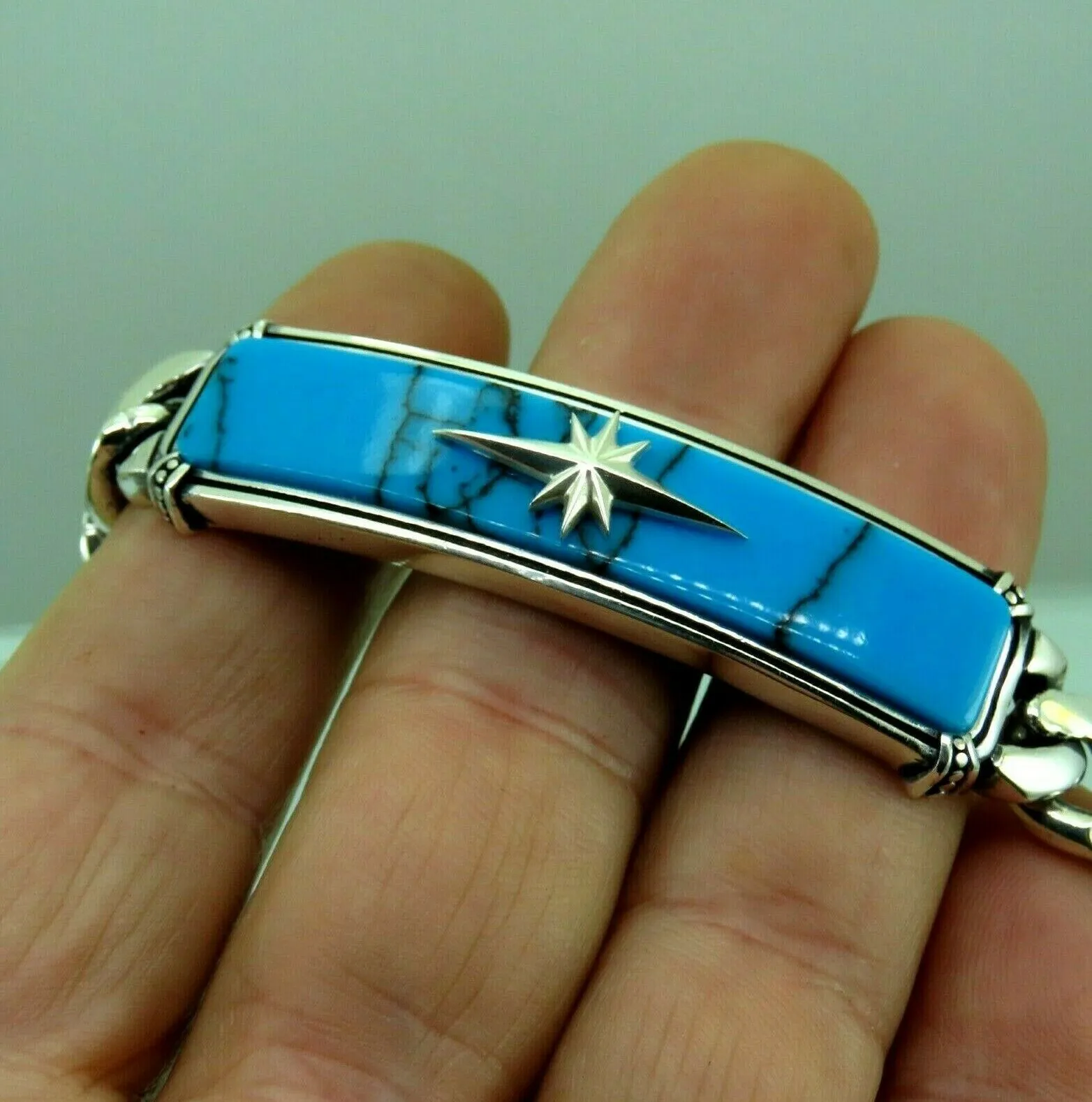 Turkish Handmade Jewelry 925 Sterling Silver Turquoise Stone Mens Bracelets