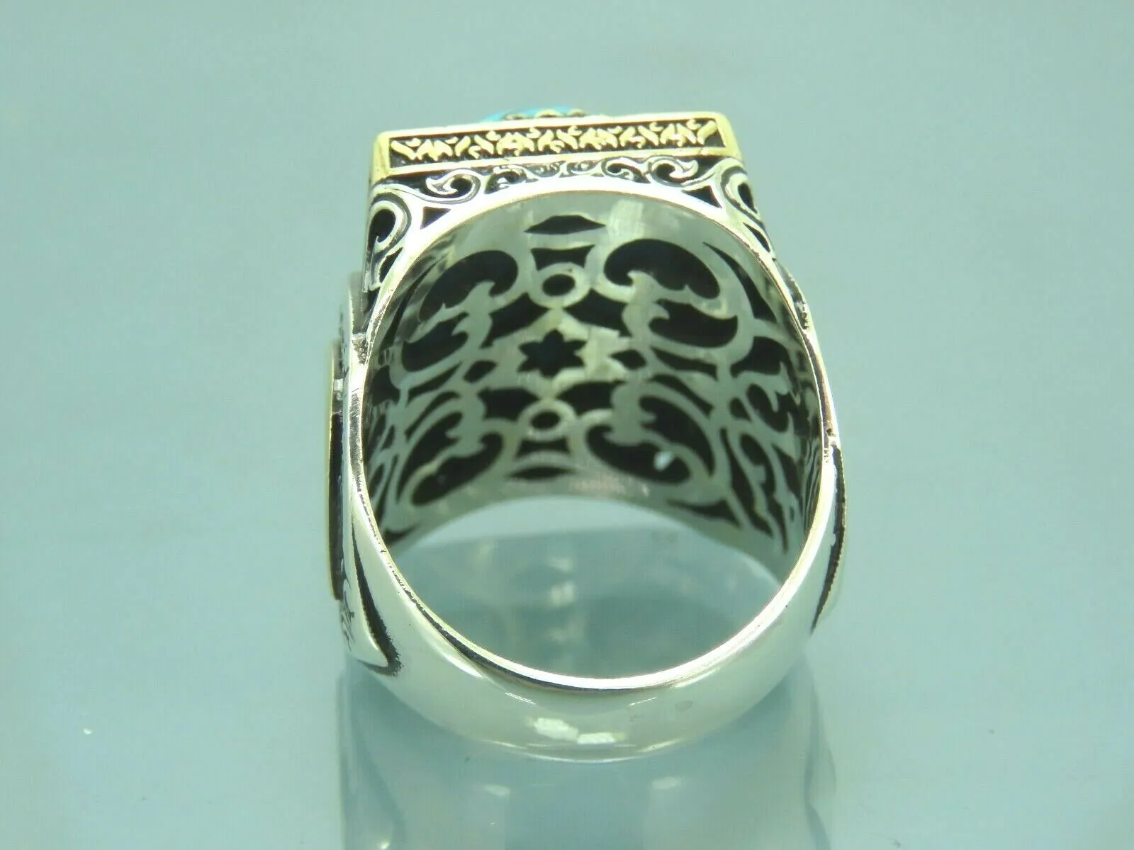 Turkish Handmade Jewelry 925 Sterling Silver Turquoise Stone Mens Rings