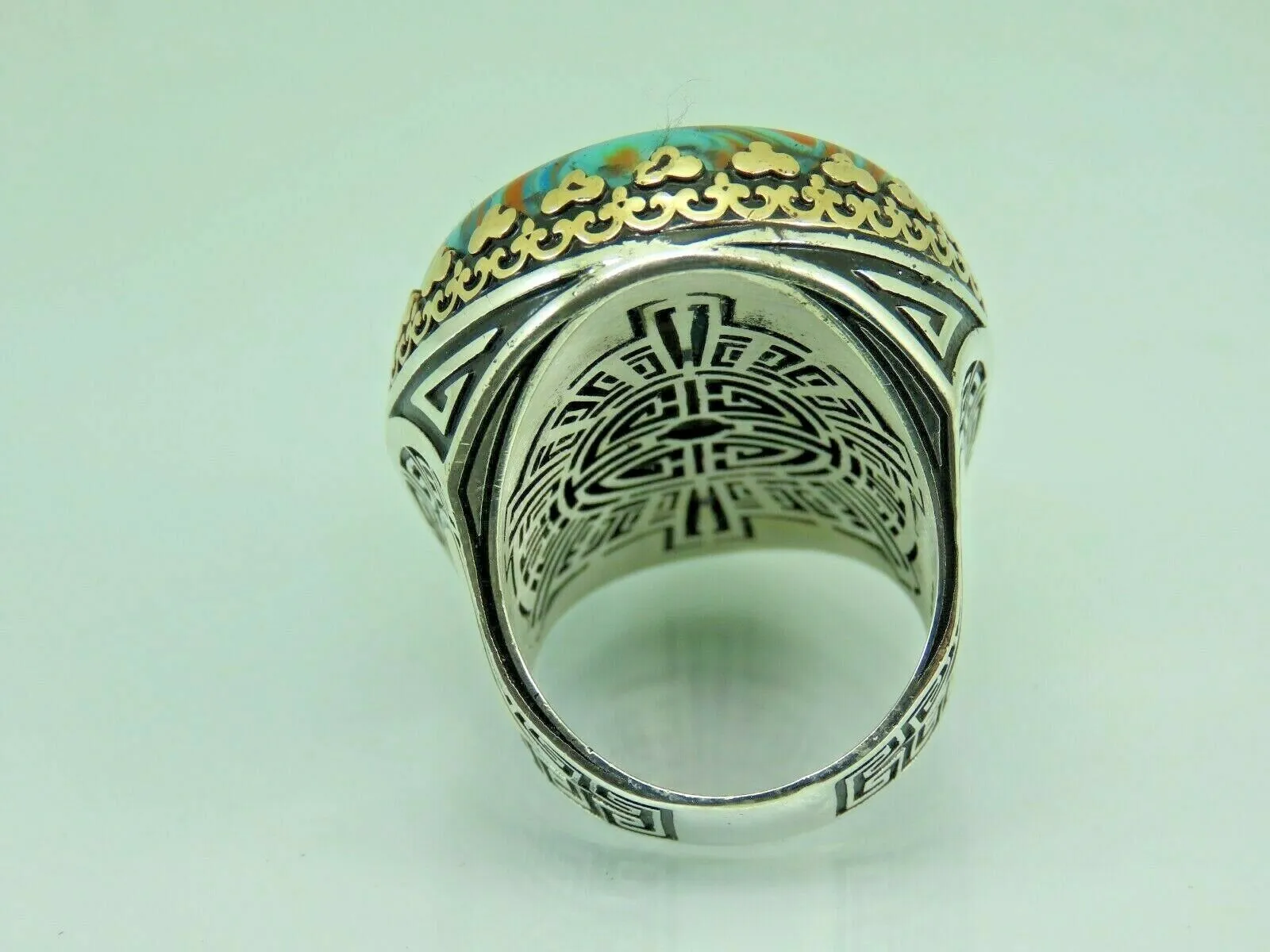 Turkish Handmade Jewelry 925 Sterling Silver Turquoise Stone Mens Rings