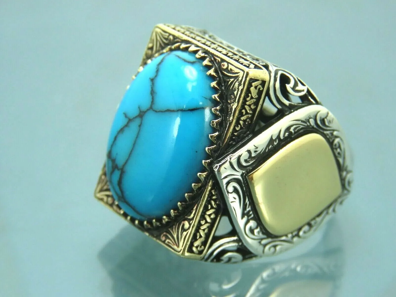 Turkish Handmade Jewelry 925 Sterling Silver Turquoise Stone Mens Rings