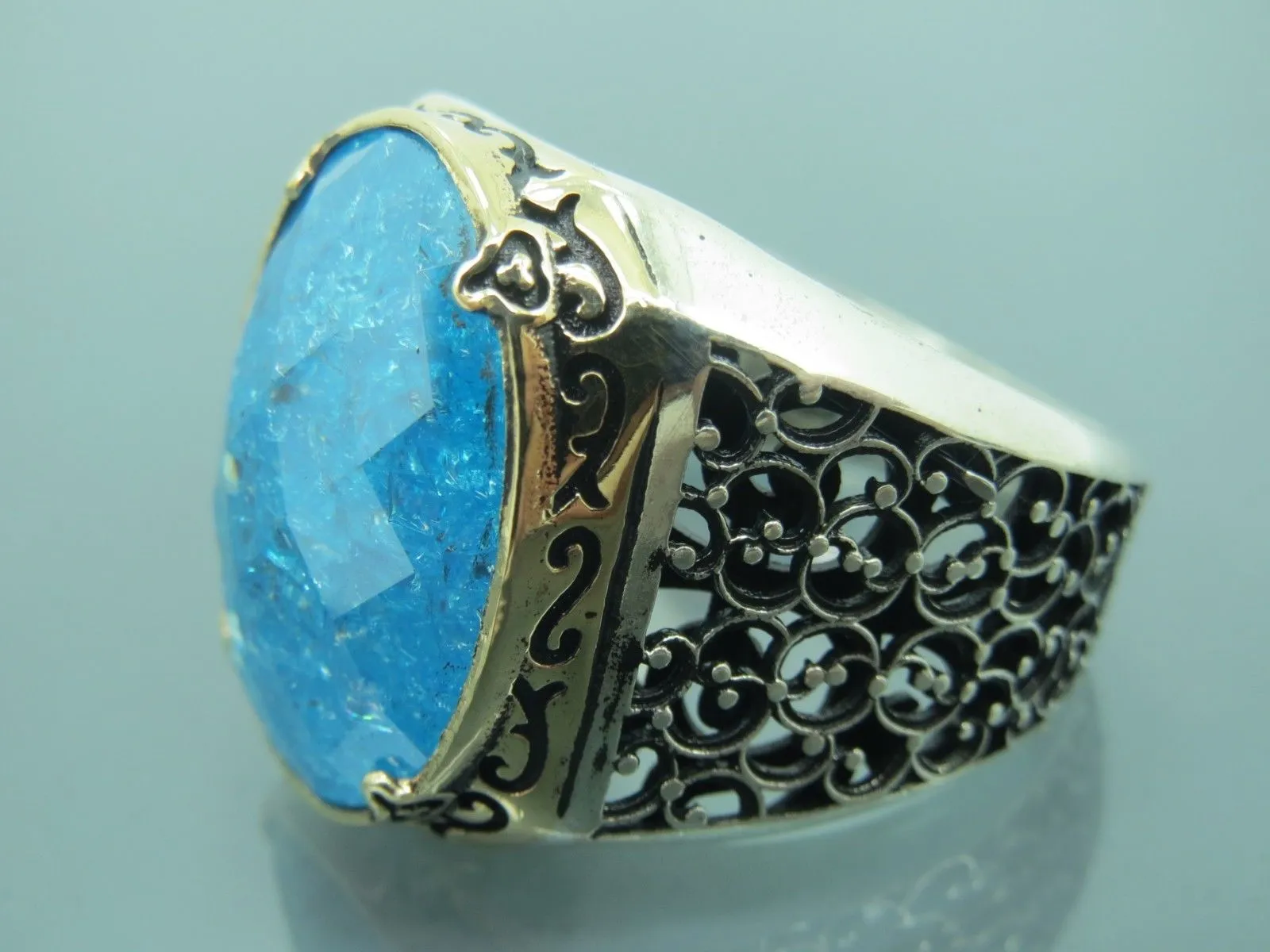 Turkish Handmade Jewelry 925 Sterling Silver Zircon Stone Mens Rings