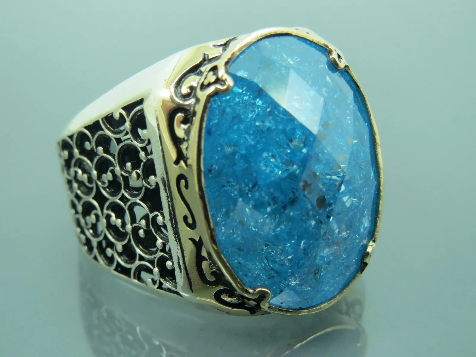 Turkish Handmade Jewelry 925 Sterling Silver Zircon Stone Mens Rings