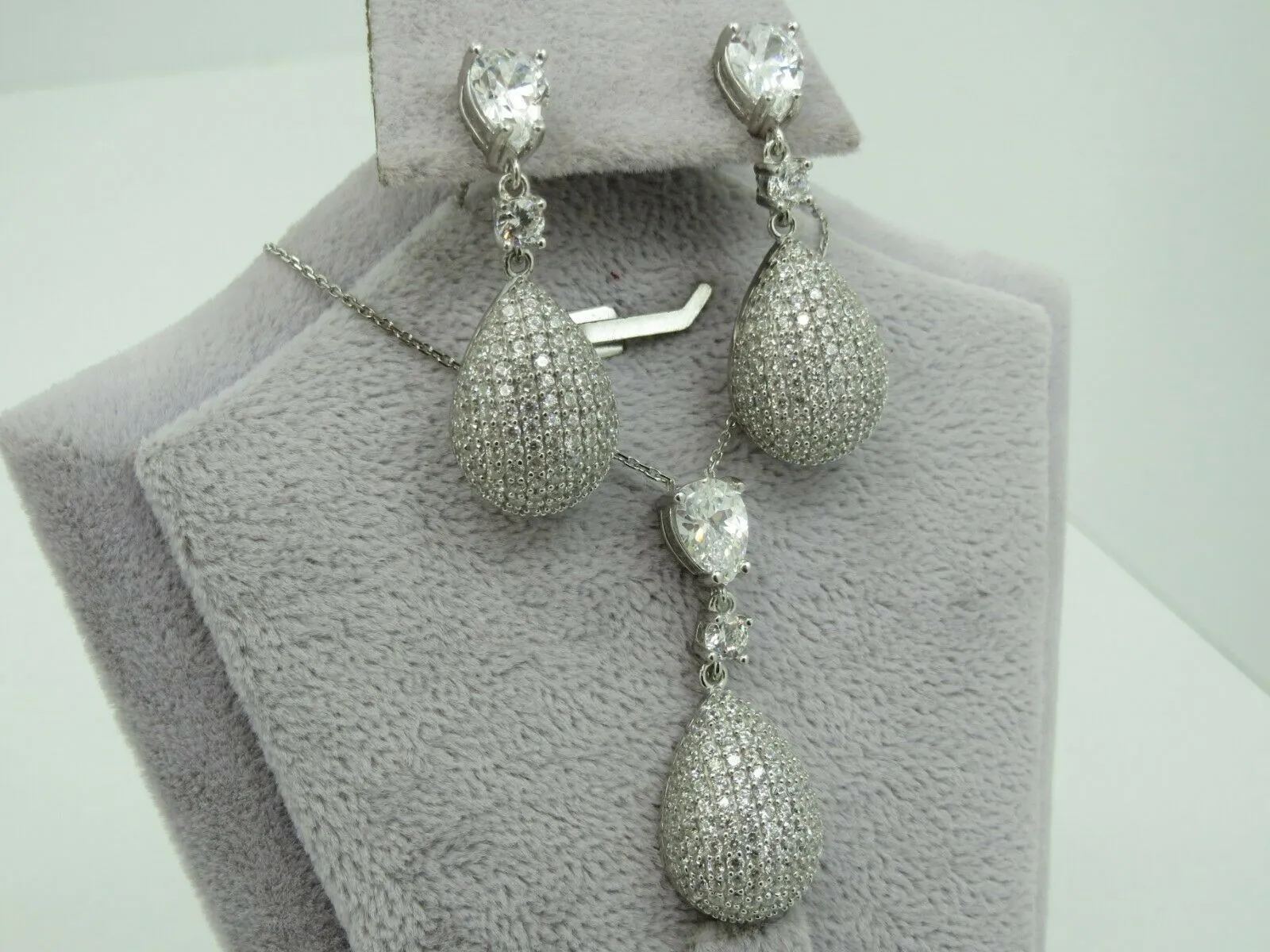 Turkish Handmade Jewelry 925 Sterling Silver Zircon Stone Women's Earrings & Pendant Jewelry Set