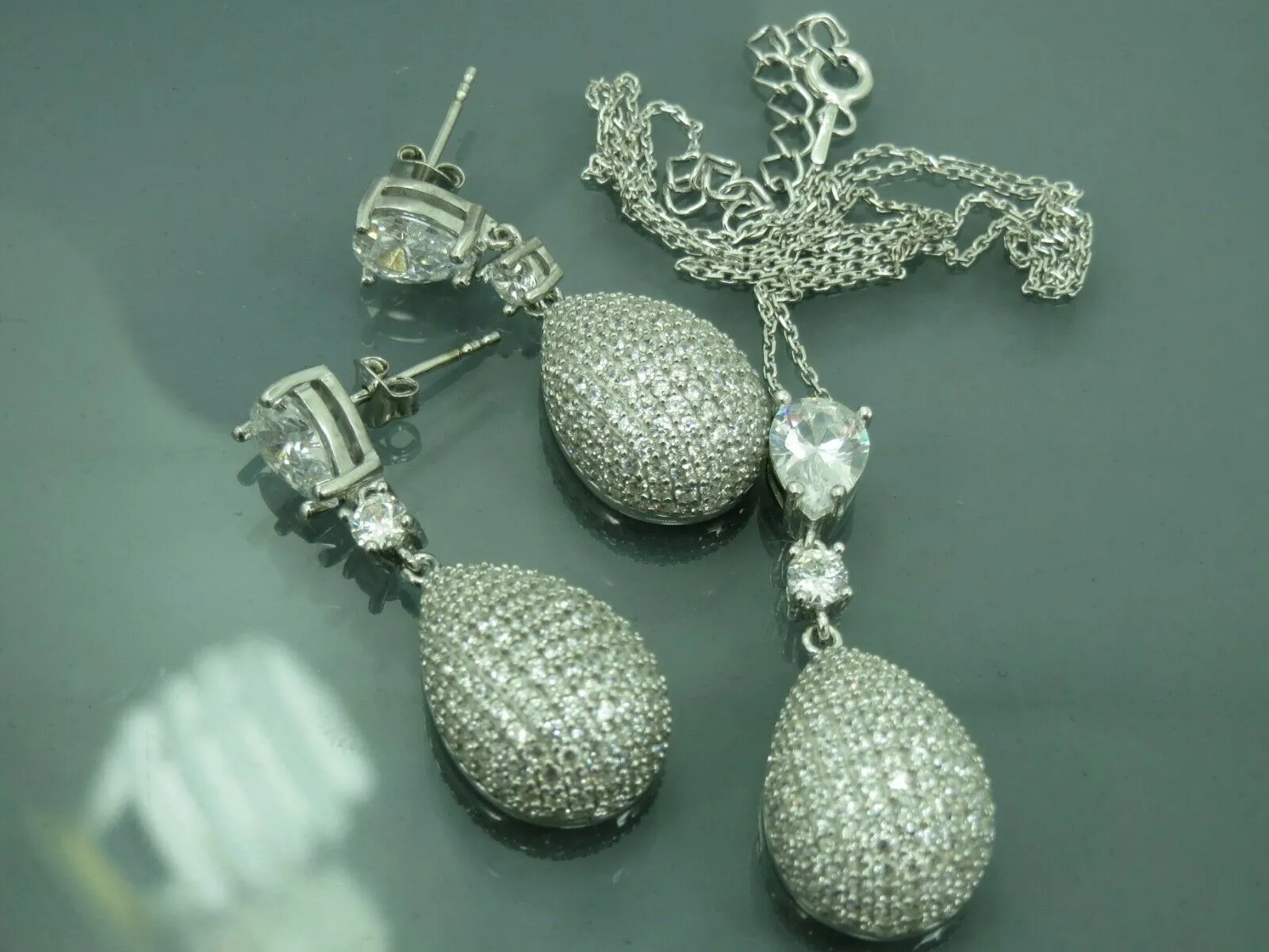 Turkish Handmade Jewelry 925 Sterling Silver Zircon Stone Women's Earrings & Pendant Jewelry Set