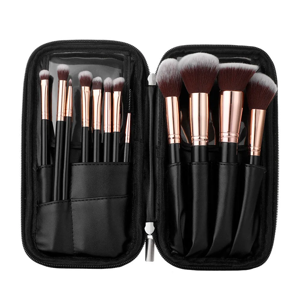 Twelve Bottles Black Pu Zipper Bag Makeup Brush Suit