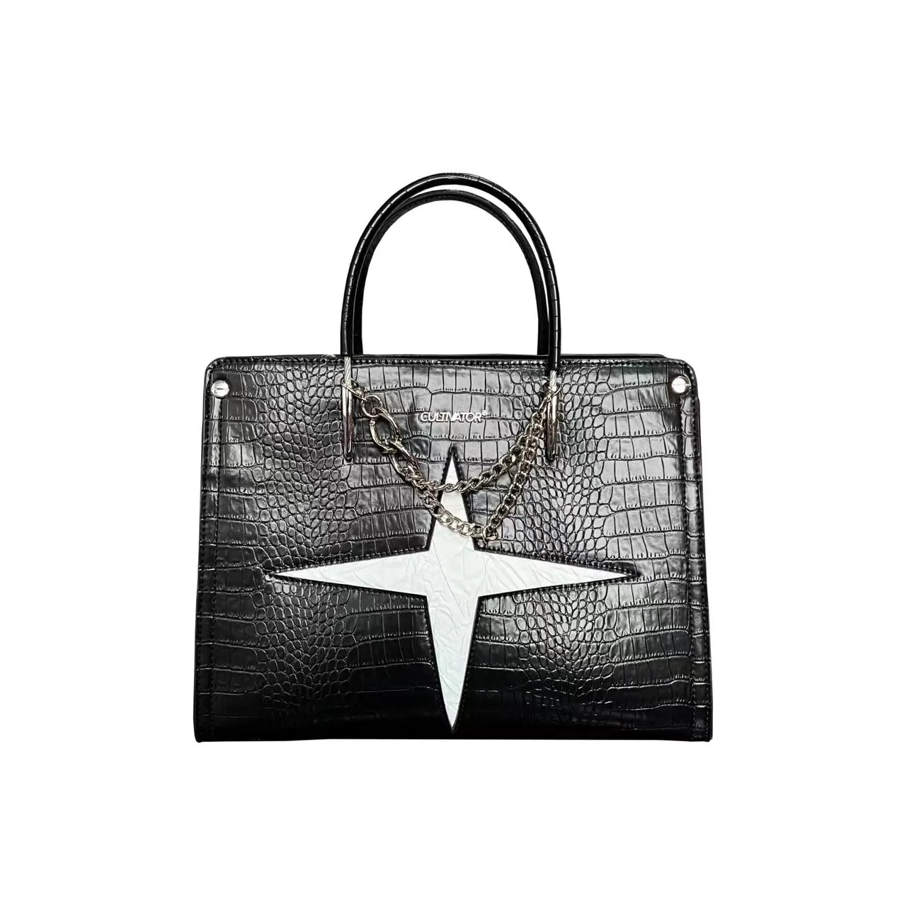 Twinkle Star Faux Leather Snake Skin Black Handbag