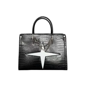 Twinkle Star Faux Leather Snake Skin Black Handbag