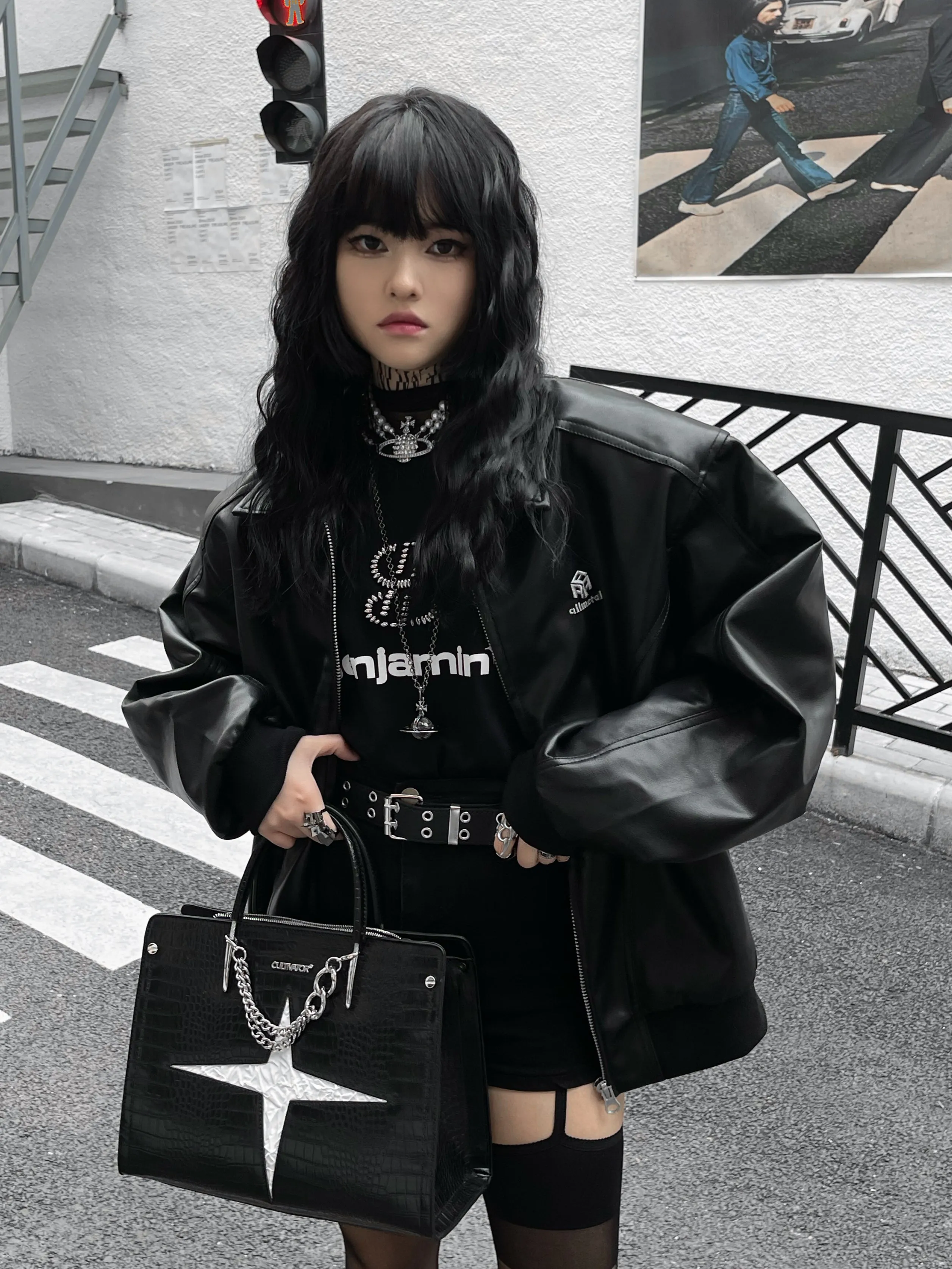 Twinkle Star Faux Leather Snake Skin Black Handbag