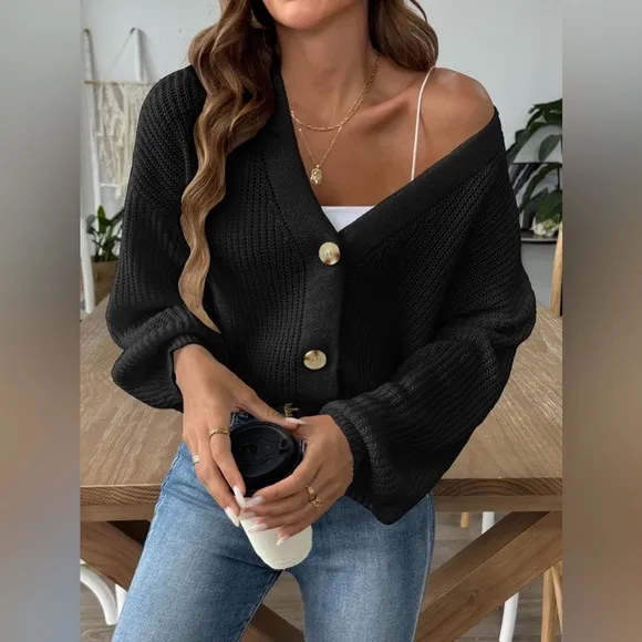 V-Neck Button Up Long Sleeve Cardigan