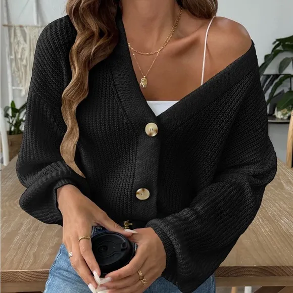 V-Neck Button Up Long Sleeve Cardigan