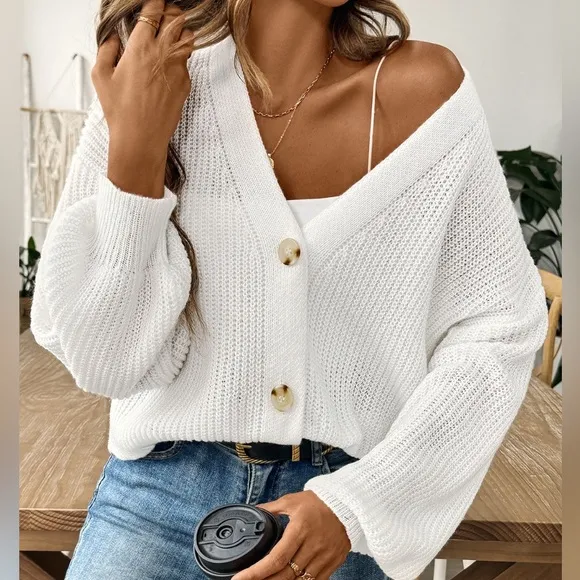 V-Neck Button Up Long Sleeve Cardigan