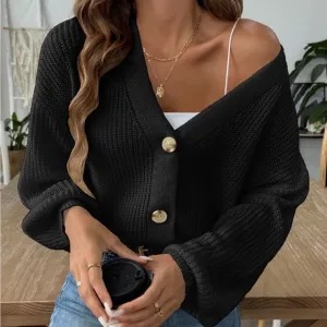 V-Neck Button Up Long Sleeve Cardigan