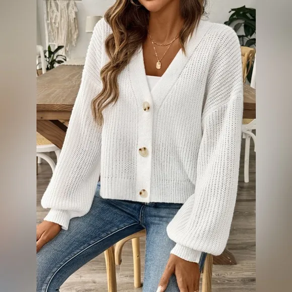 V-Neck Button Up Long Sleeve Cardigan