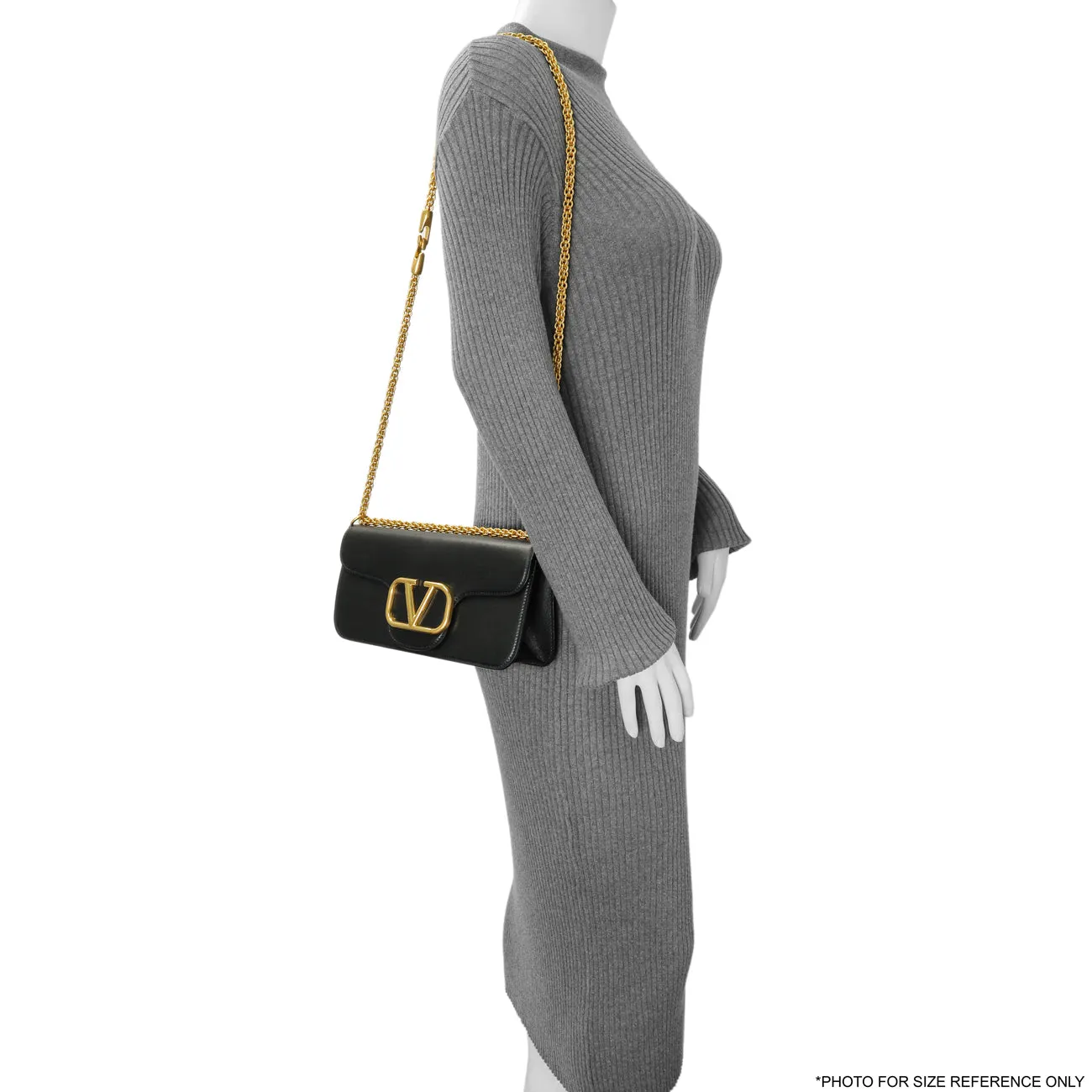 Valentino Black Calfskin Vlogo Loco Shoulder Bag