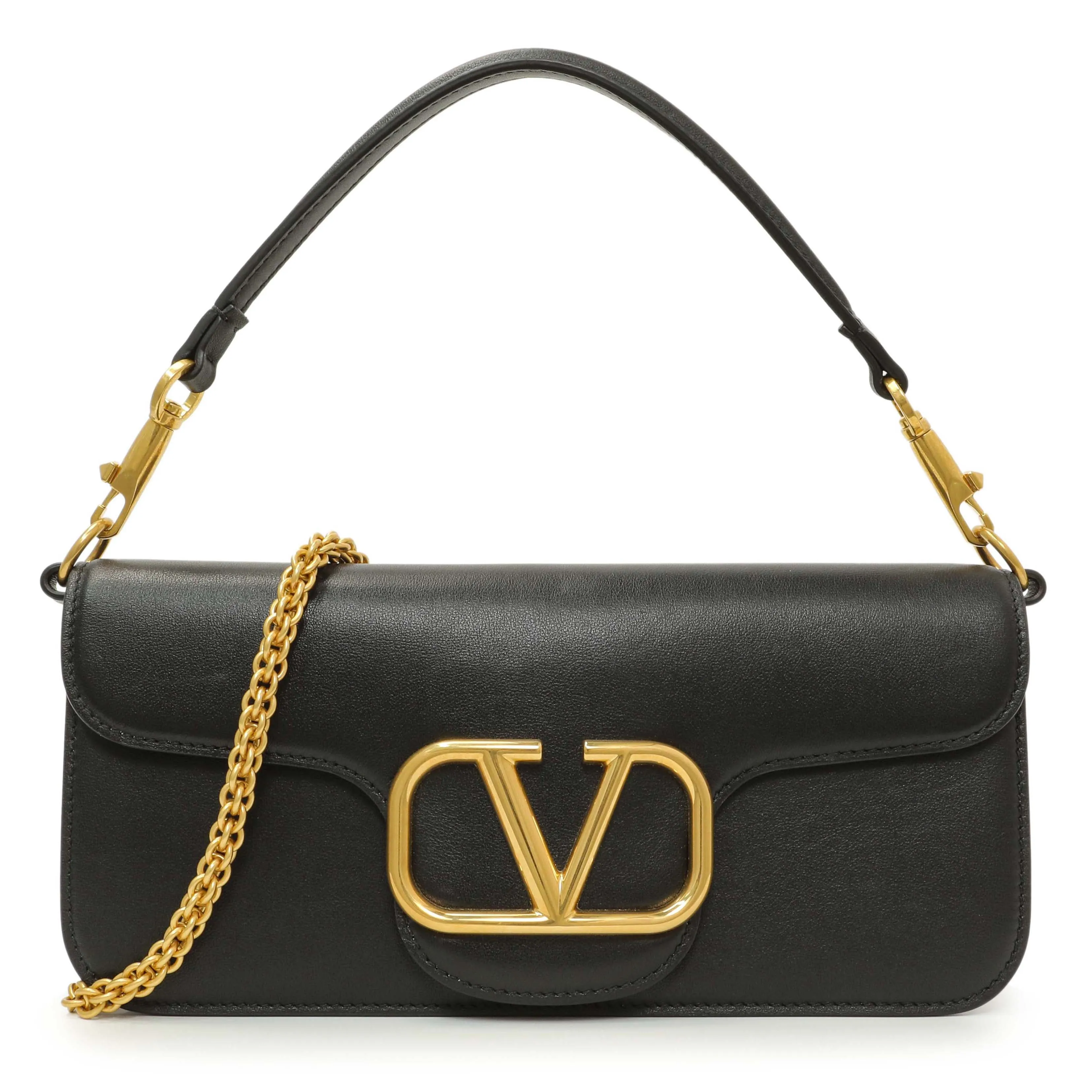 Valentino Black Calfskin Vlogo Loco Shoulder Bag