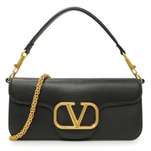 Valentino Black Calfskin Vlogo Loco Shoulder Bag