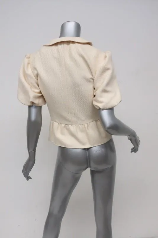 Valentino Short Sleeve Jacket with Flower Brooch Ivory Woven Silk Size 4