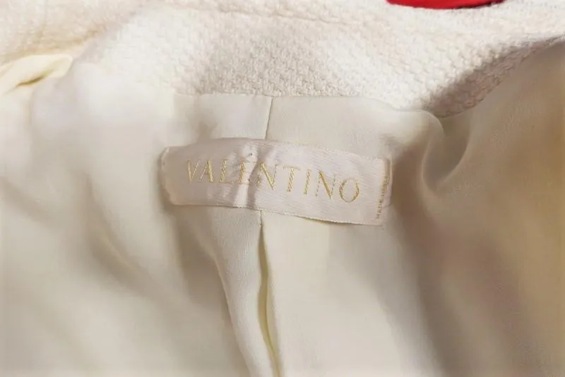 Valentino Short Sleeve Jacket with Flower Brooch Ivory Woven Silk Size 4