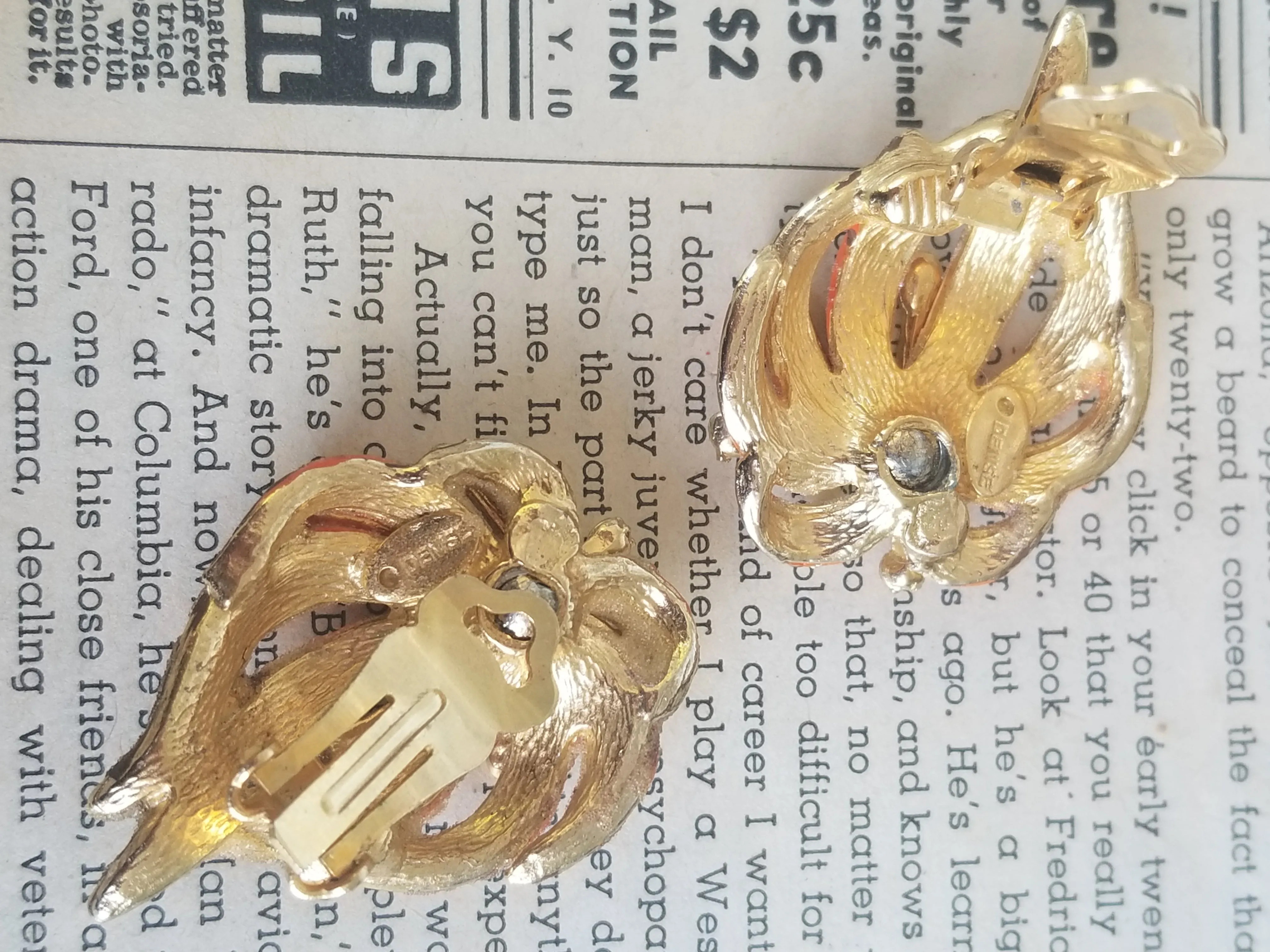 Vintage Denise signed Autumn fall sugared mid century clip on earrings