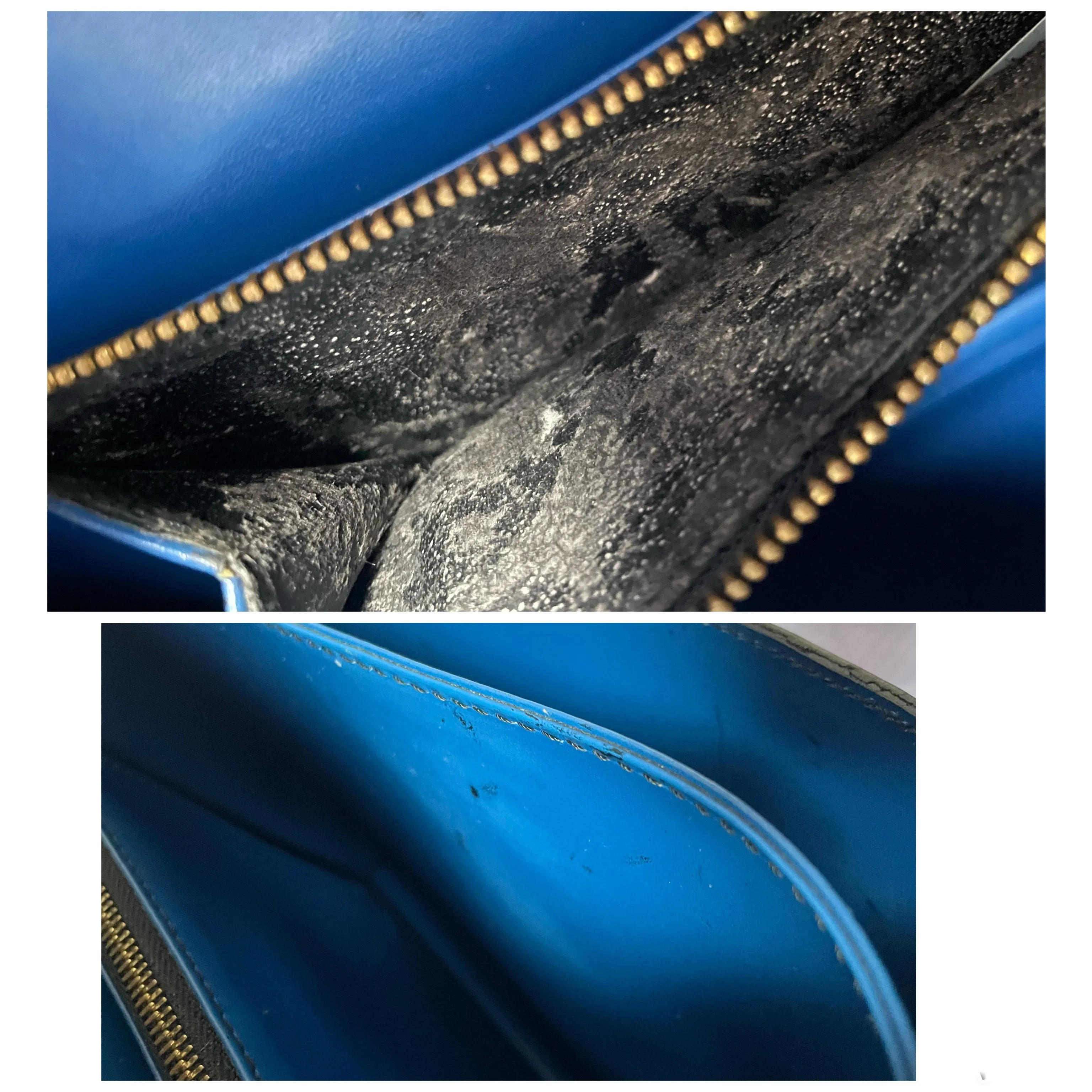 Vintage Louis Vuitton rare black epi mod shoulder bag with blue bullseye. Unique epi purse. 060810r1
