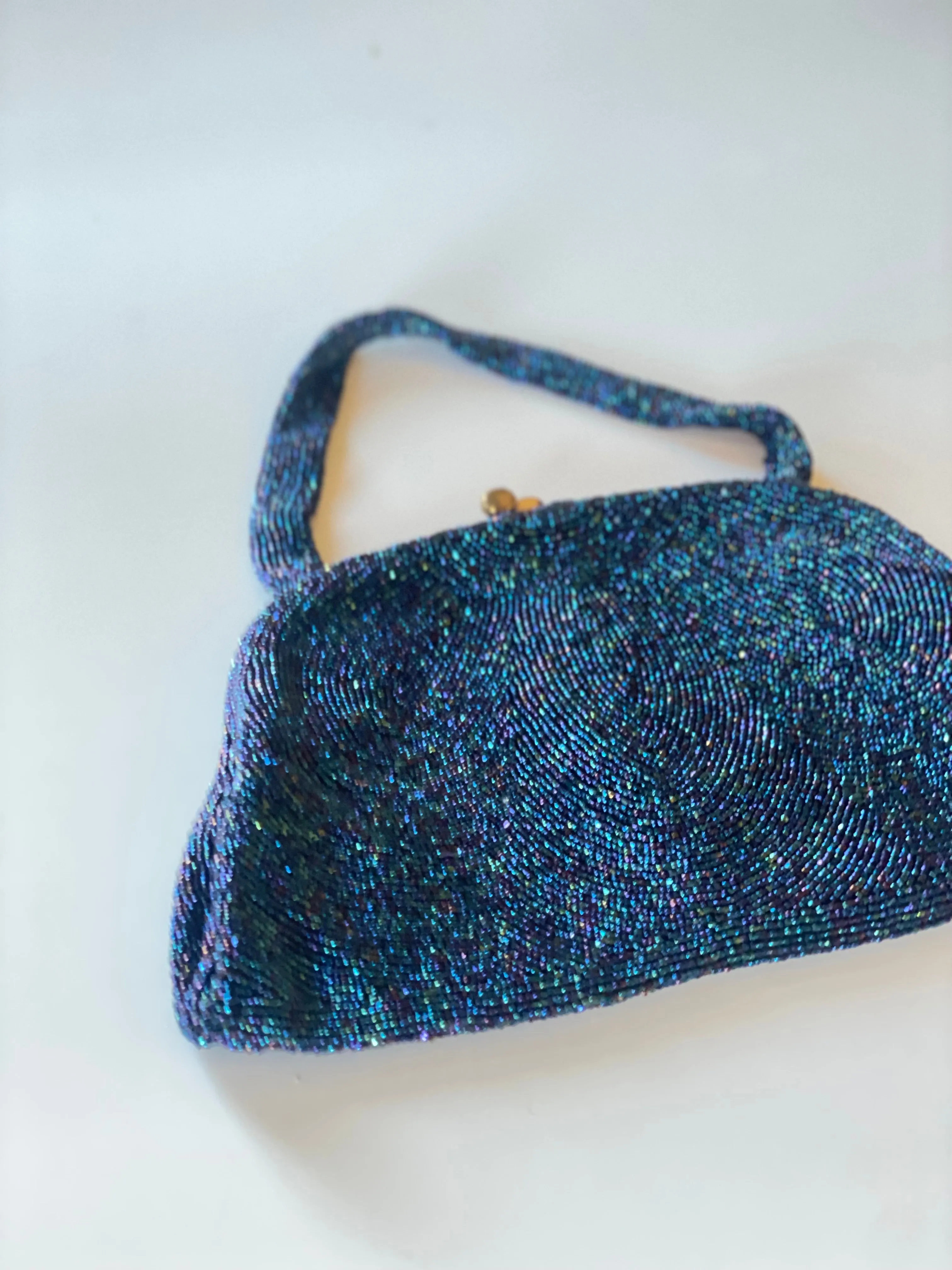 Vintage Midnight Blue Beaded Handbag Purse by Walborg