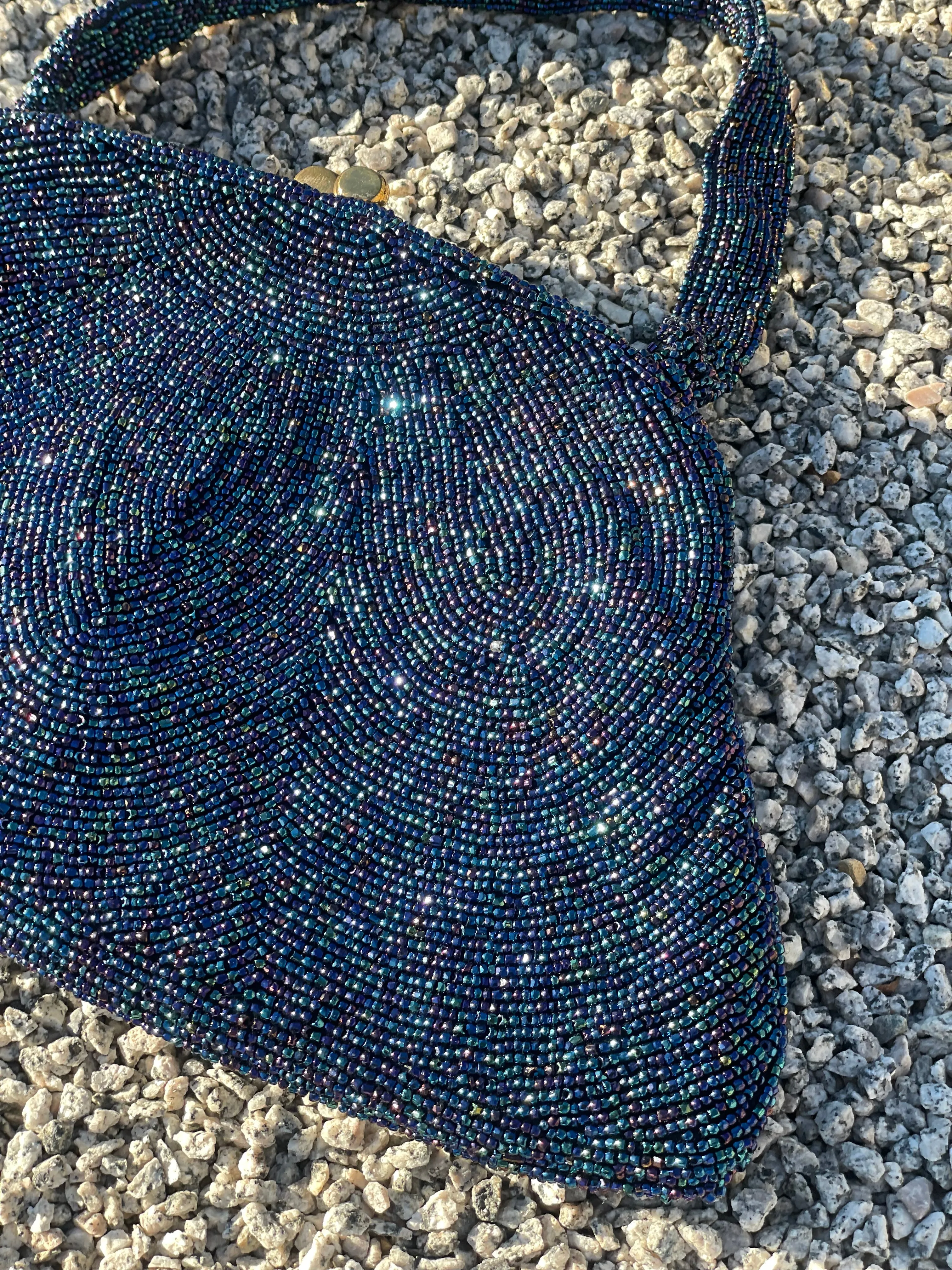 Vintage Midnight Blue Beaded Handbag Purse by Walborg