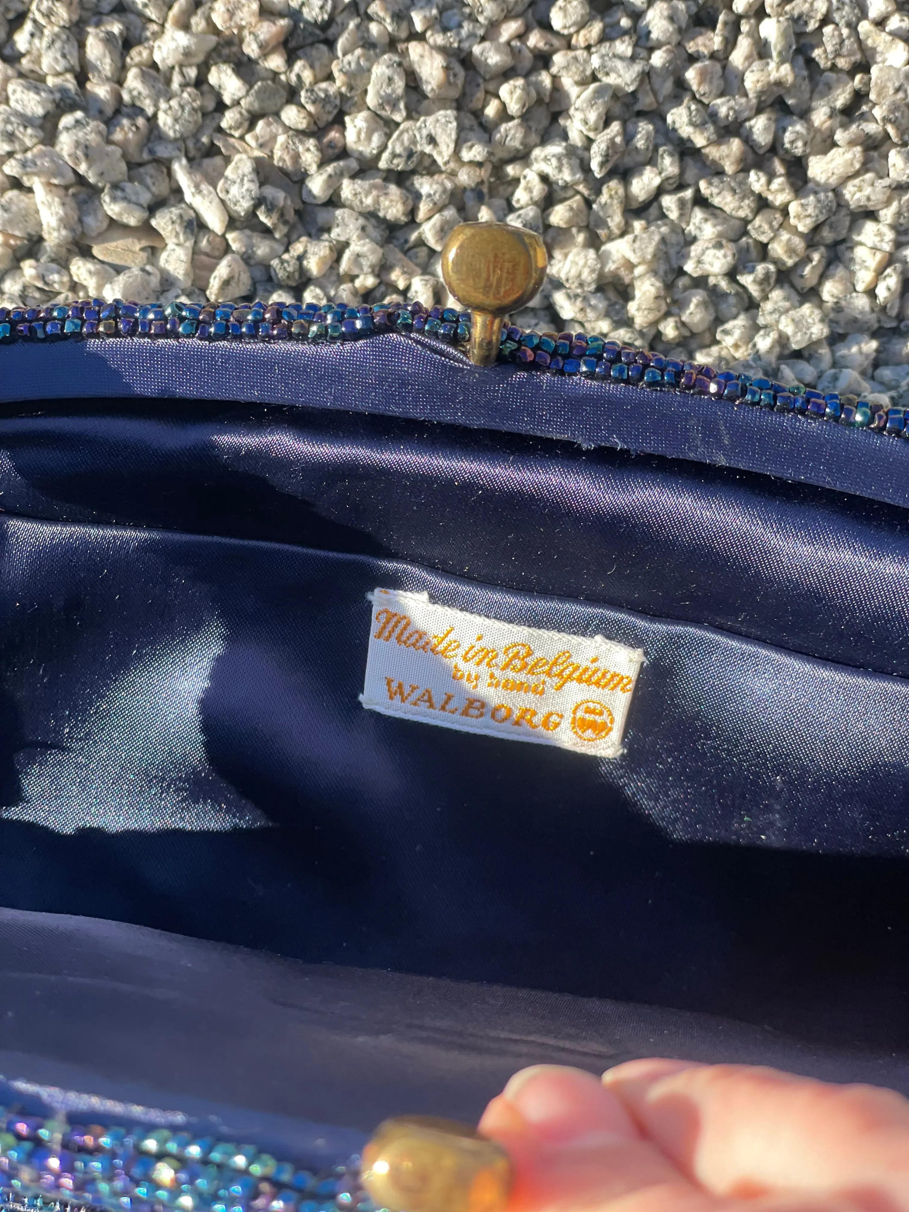Vintage Midnight Blue Beaded Handbag Purse by Walborg