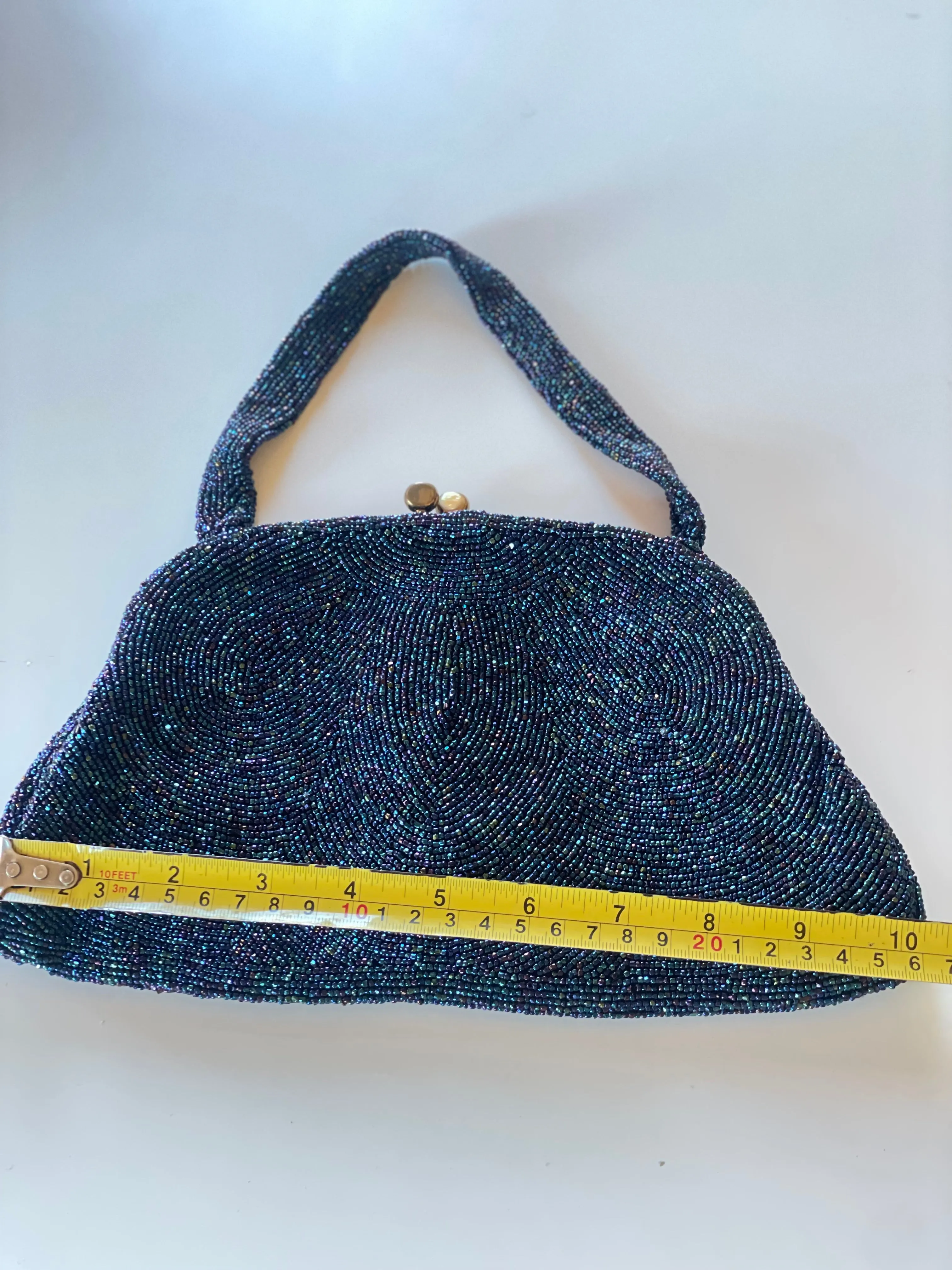 Vintage Midnight Blue Beaded Handbag Purse by Walborg