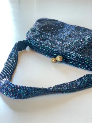 Vintage Midnight Blue Beaded Handbag Purse by Walborg