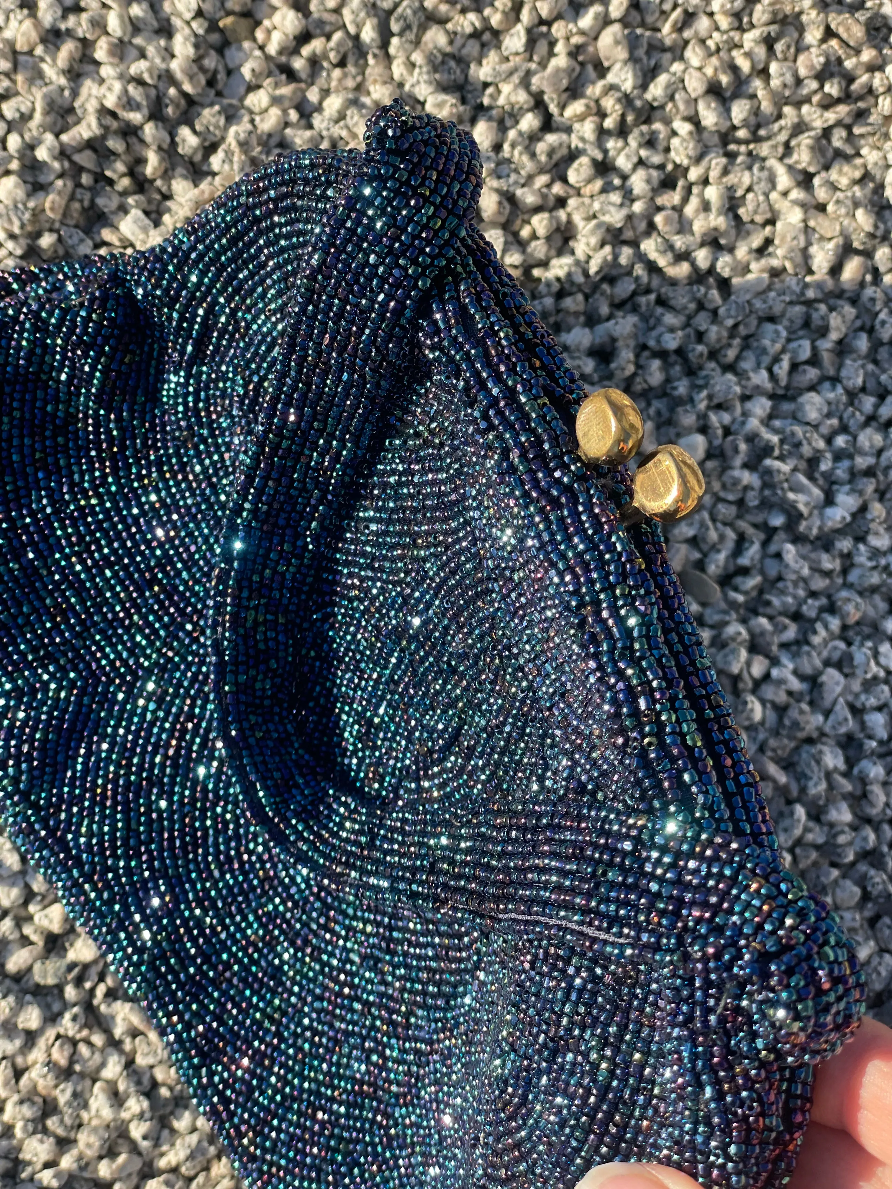 Vintage Midnight Blue Beaded Handbag Purse by Walborg