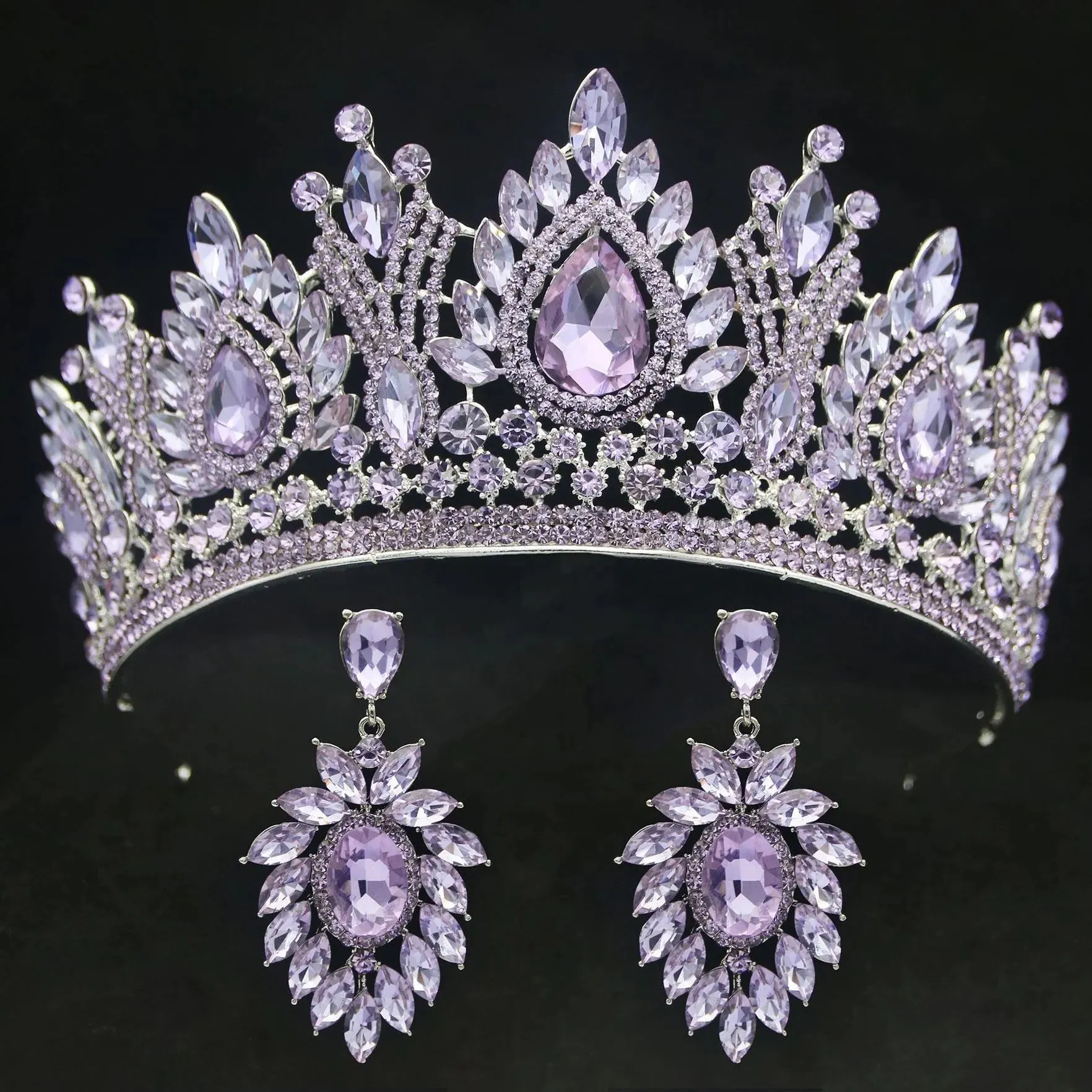 Water Drop Puprle Crystal Tiara Crown