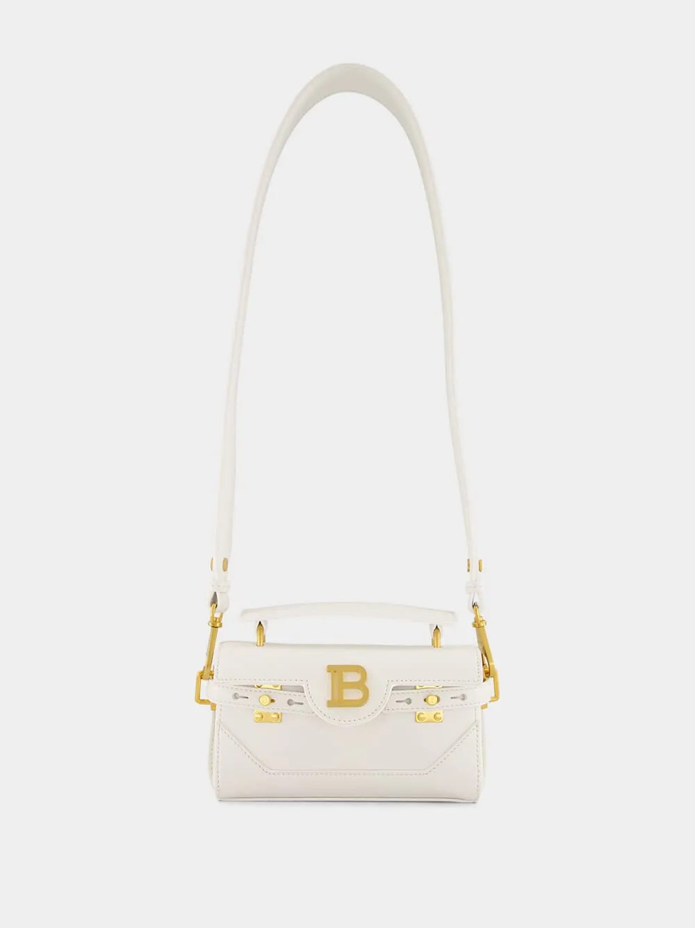 White B-Buzz Grained Calfskin Bag
