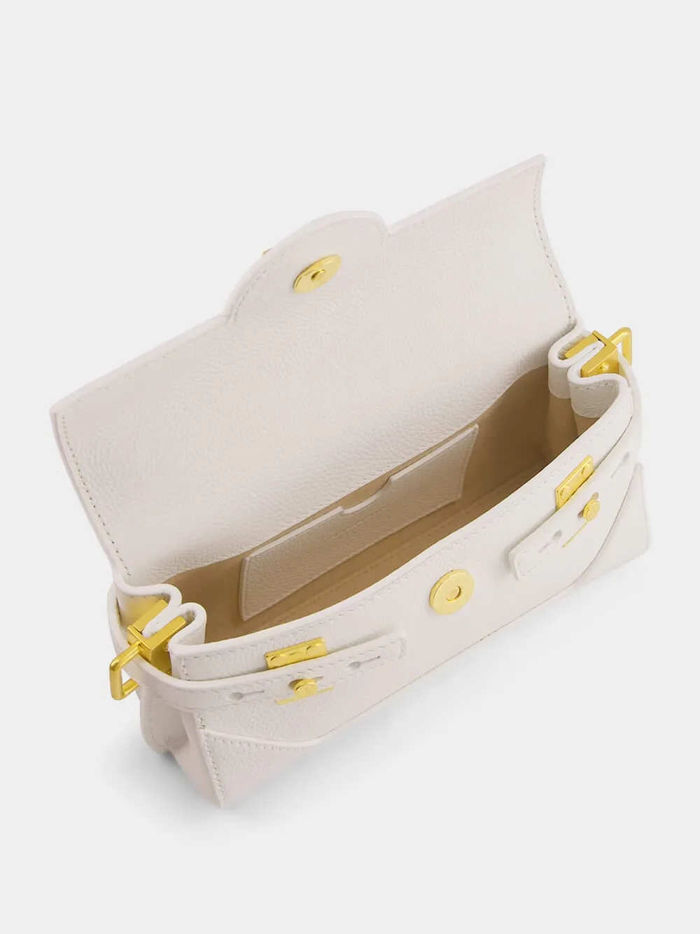 White B-Buzz Grained Calfskin Bag