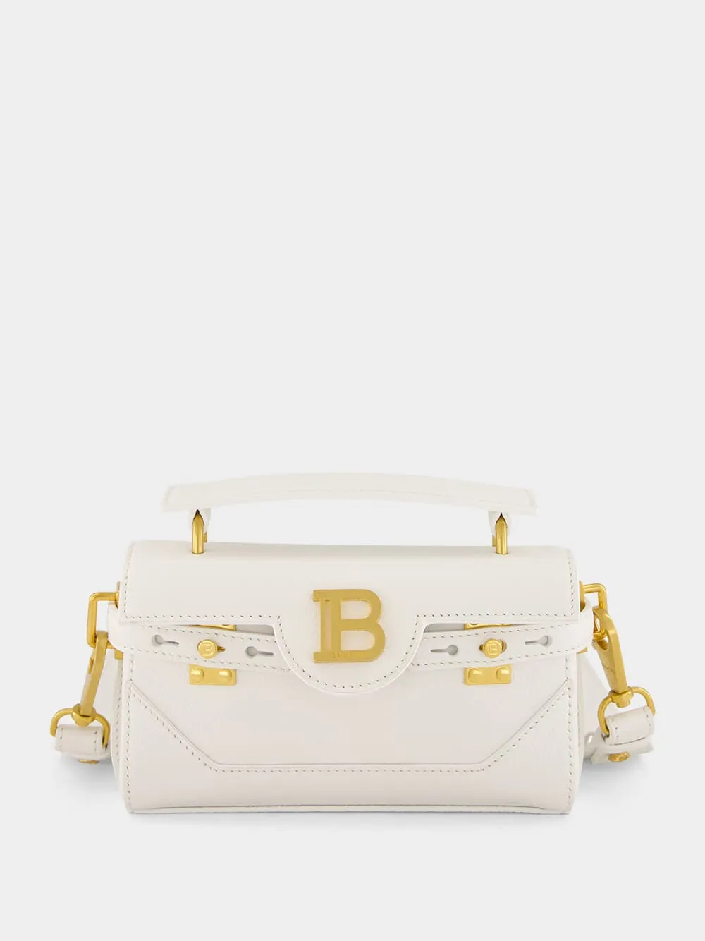 White B-Buzz Grained Calfskin Bag